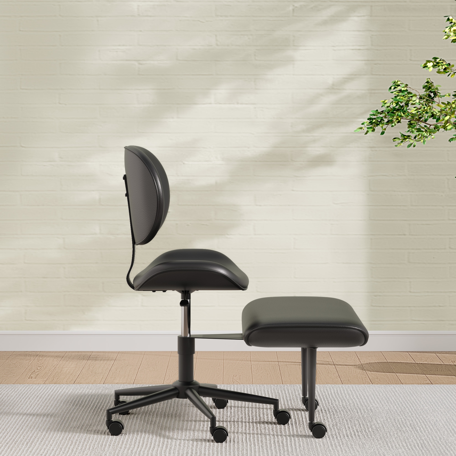 Fauteuil pivotant ergonomique à pattes croisées Pinmoco, fauteuil de méditation réglable en similicuir PU avec dossier, fauteuil de bureau/maison