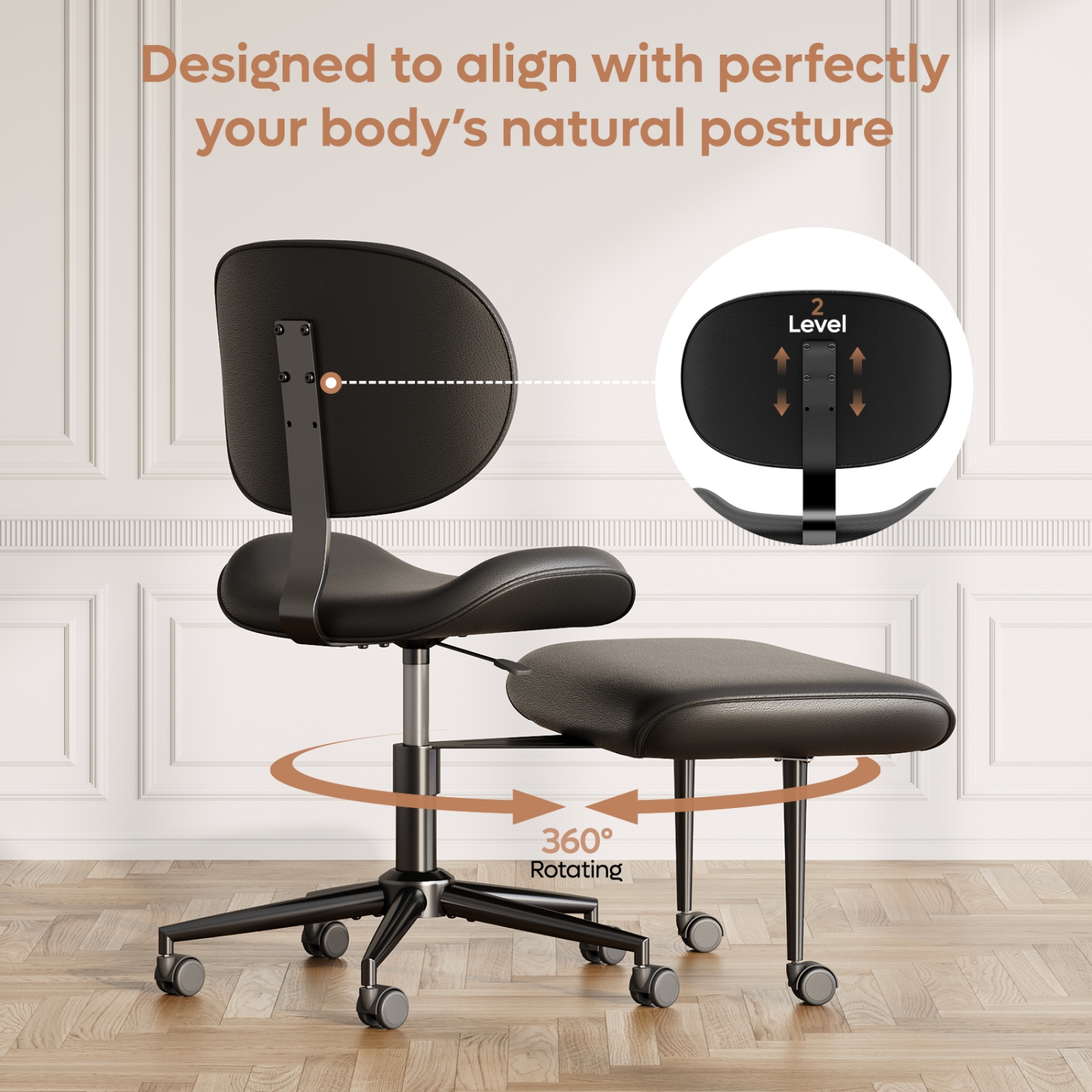 Fauteuil pivotant ergonomique à pattes croisées Pinmoco, fauteuil de méditation réglable en similicuir PU avec dossier, fauteuil de bureau/maison