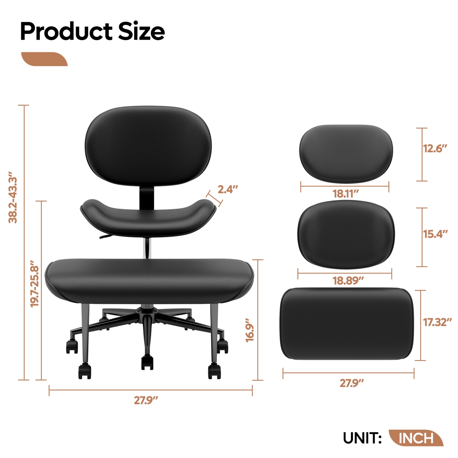 Fauteuil pivotant ergonomique à pattes croisées Pinmoco, fauteuil de méditation réglable en similicuir PU avec dossier, fauteuil de bureau/maison