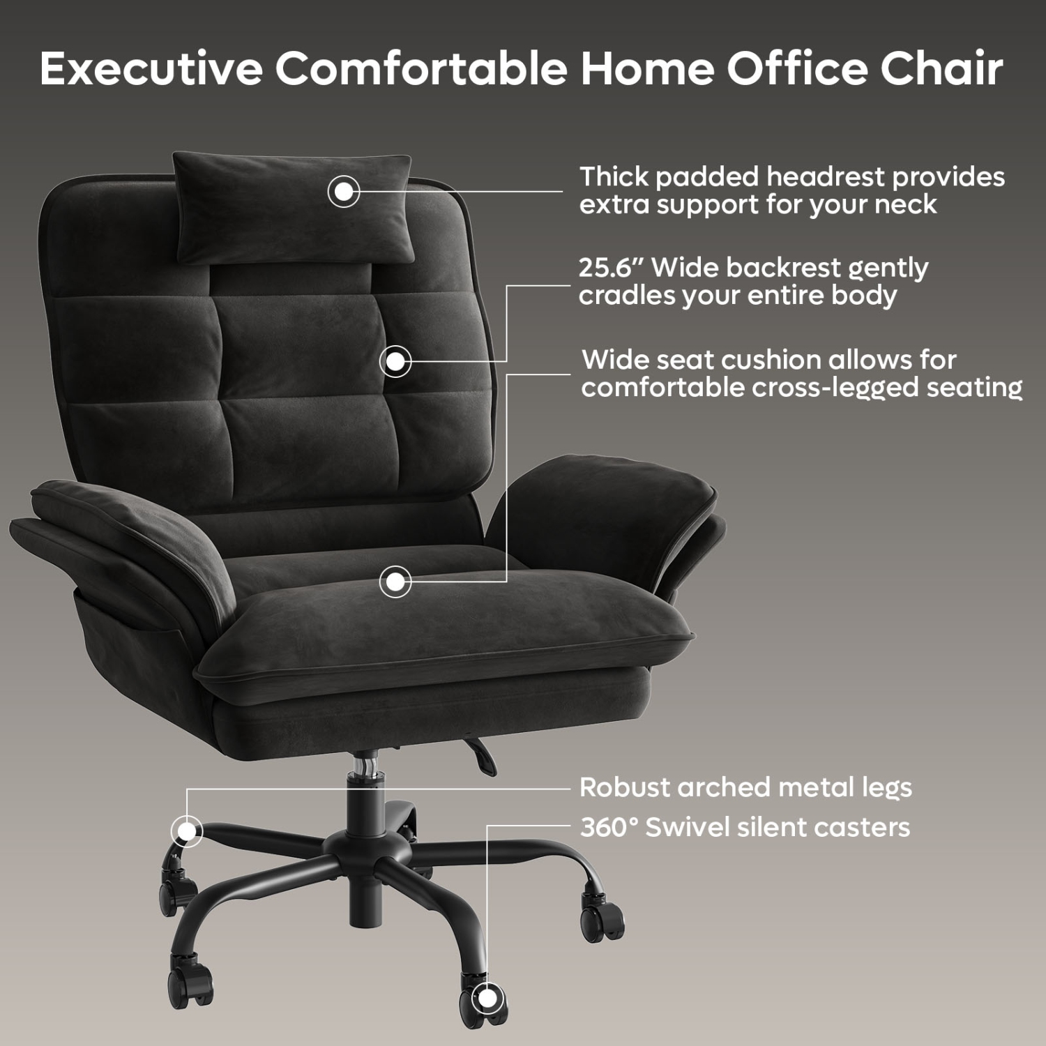 Bestier 24.8" W Velvet Cross-Legged Office Chair with Flip-up Arms, Ergonomic Swivel Executive Chair With Headrest