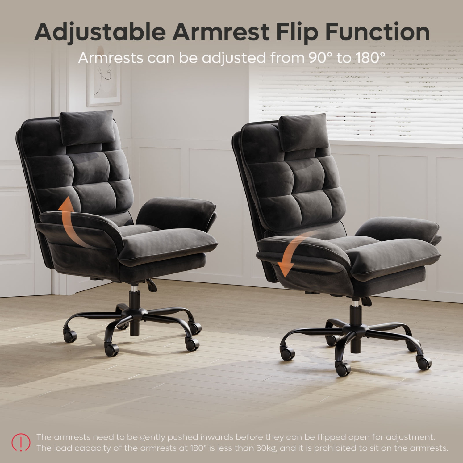 Bestier 24.8" W Velvet Cross-Legged Office Chair with Flip-up Arms, Ergonomic Swivel Executive Chair With Headrest