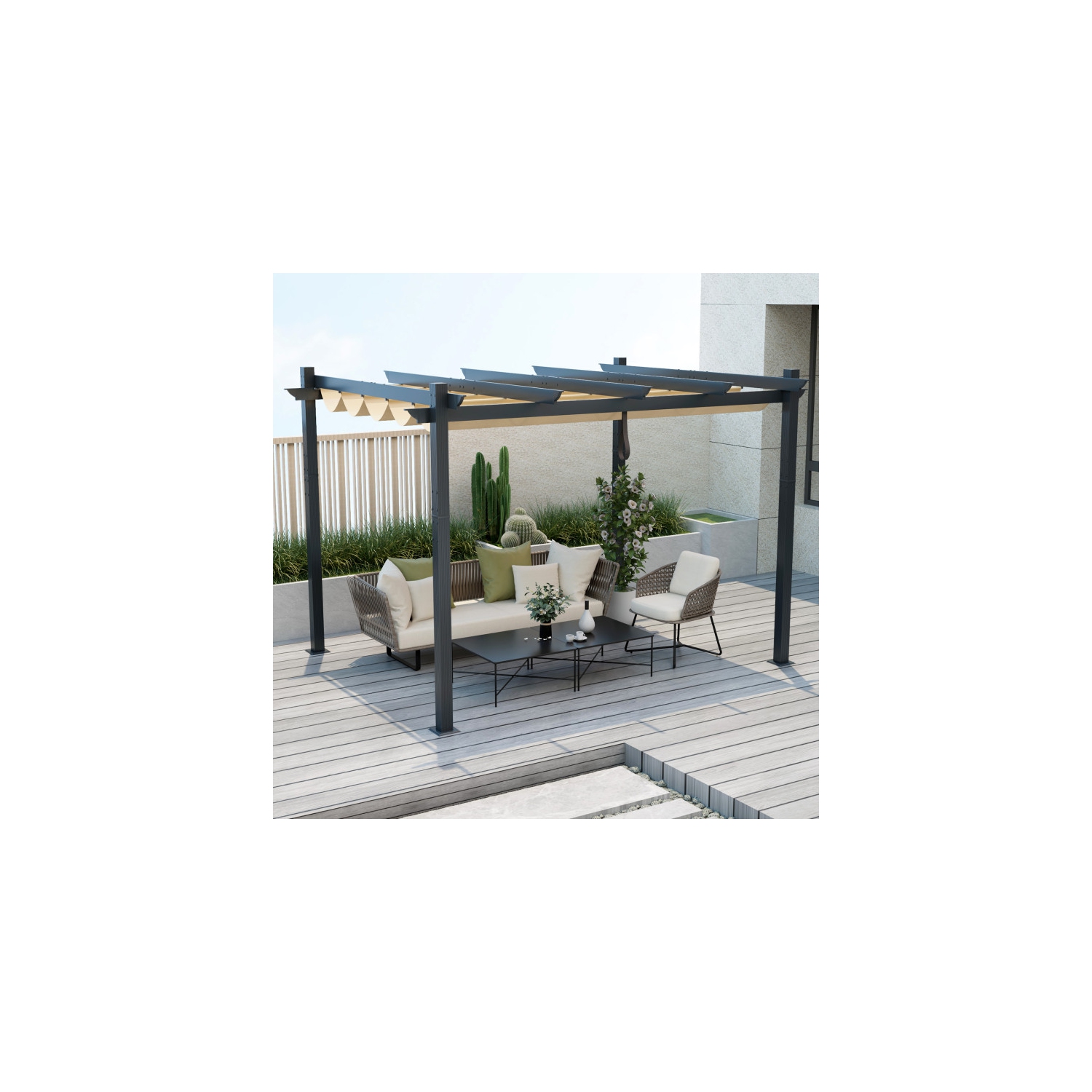 Abri à auvent rétractable en aluminium pour patio, jardin et vignes de raisin