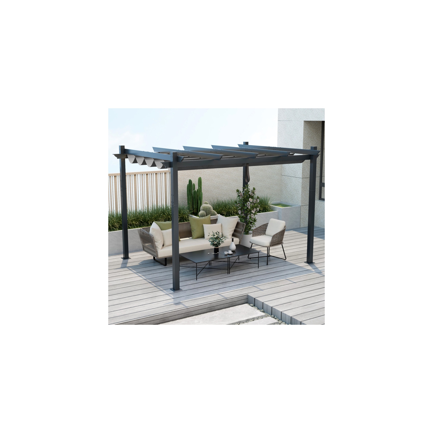 Abri à auvent rétractable en aluminium pour patio, jardin et vignes de raisin
