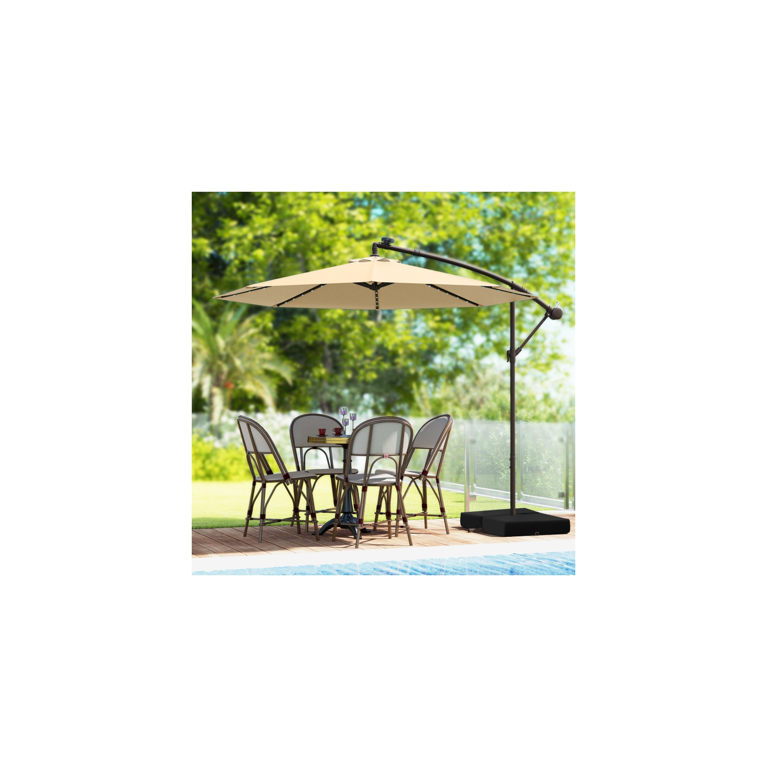 Outdoor Cantilever Umbrella with Built-in LED Lights and Solar Power