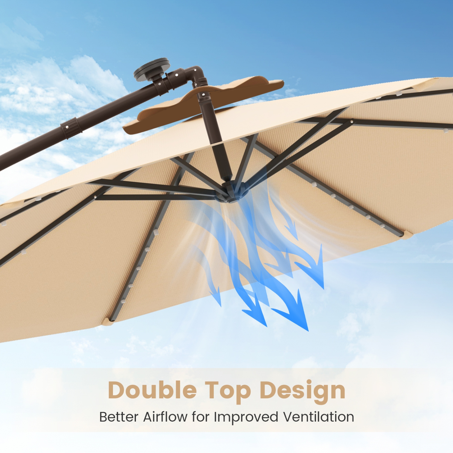 Outdoor Cantilever Umbrella with Built-in LED Lights and Solar Power