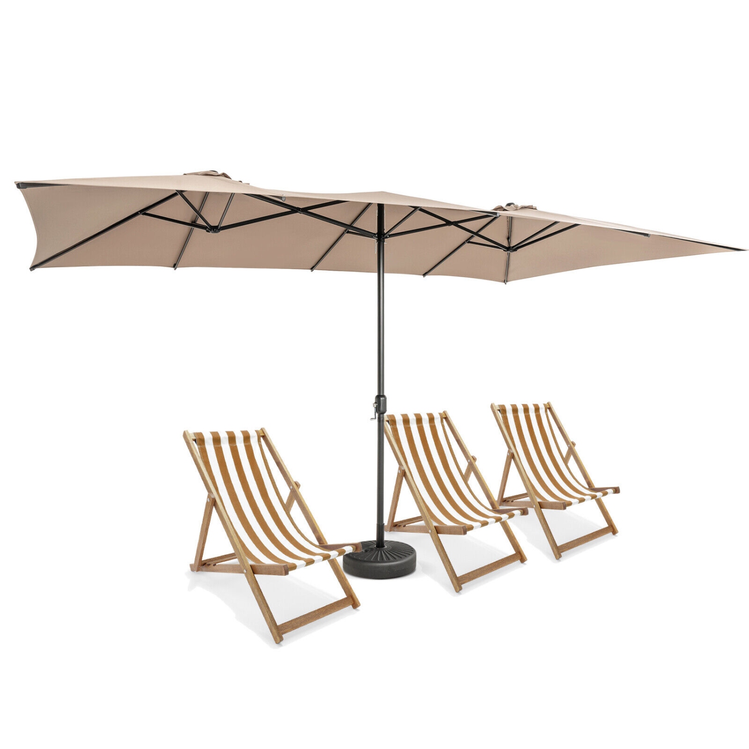 Double-Sized Patio Umbrella with Crank Handle and Ventilation Tops