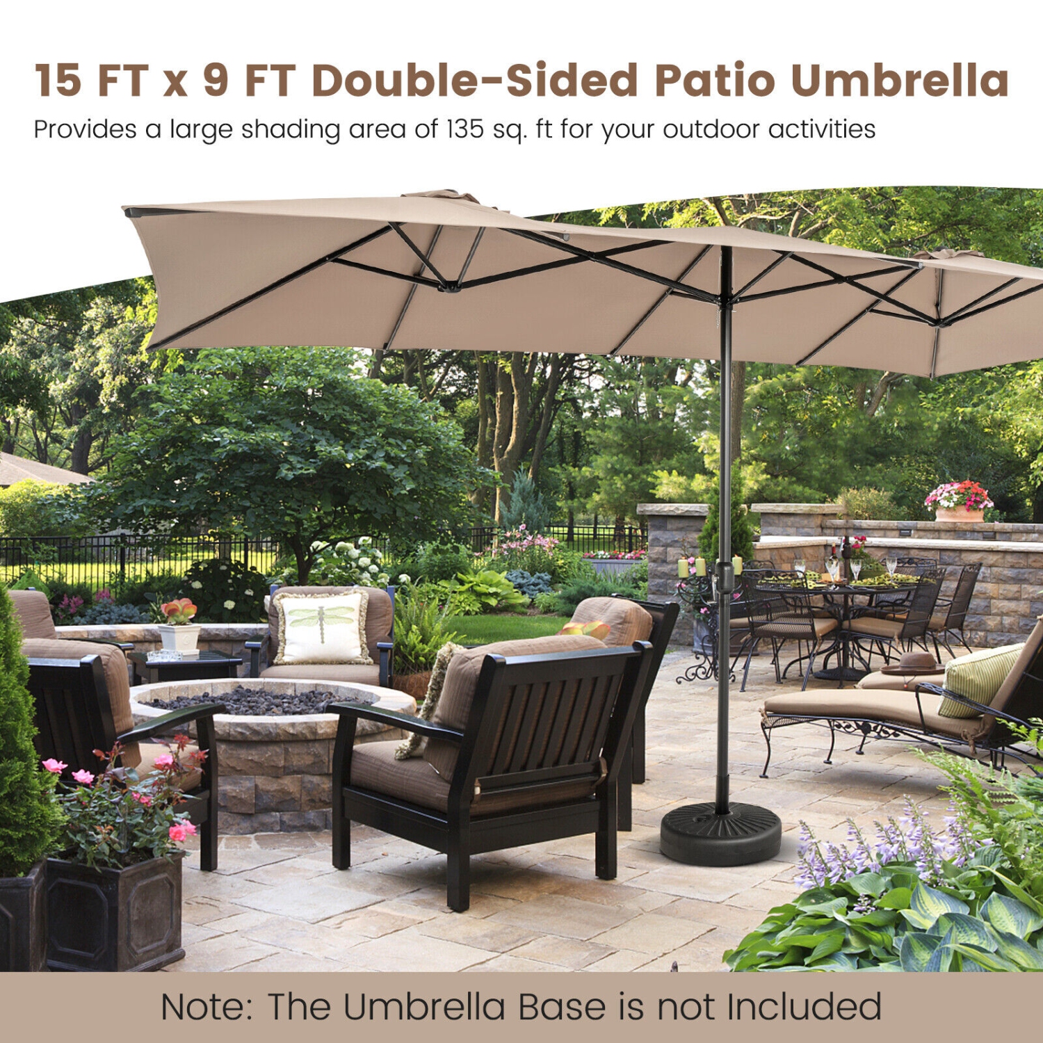 Double-Sized Patio Umbrella with Crank Handle and Ventilation Tops