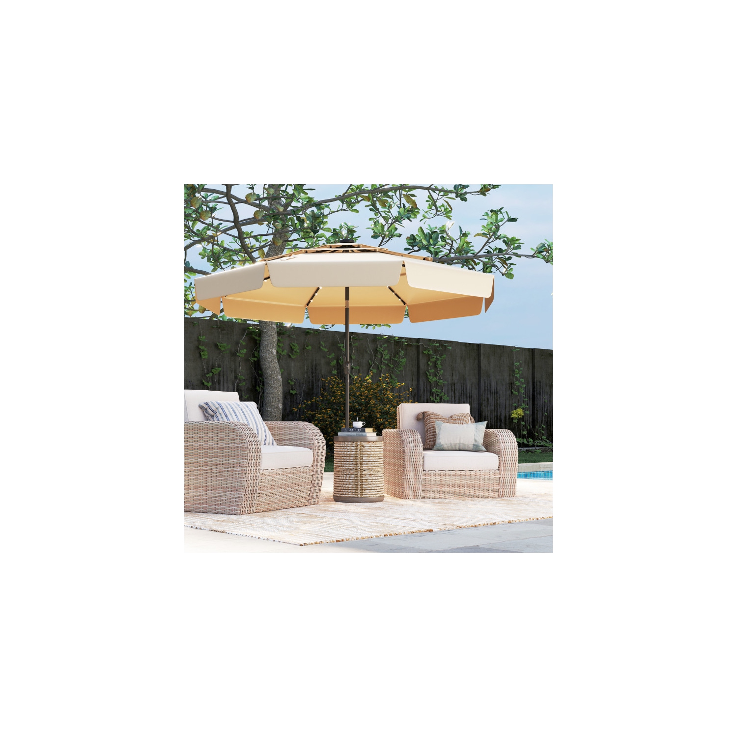 Patio Umbrella with Solar Power and 3-Tier Vent for Outdoor Shade