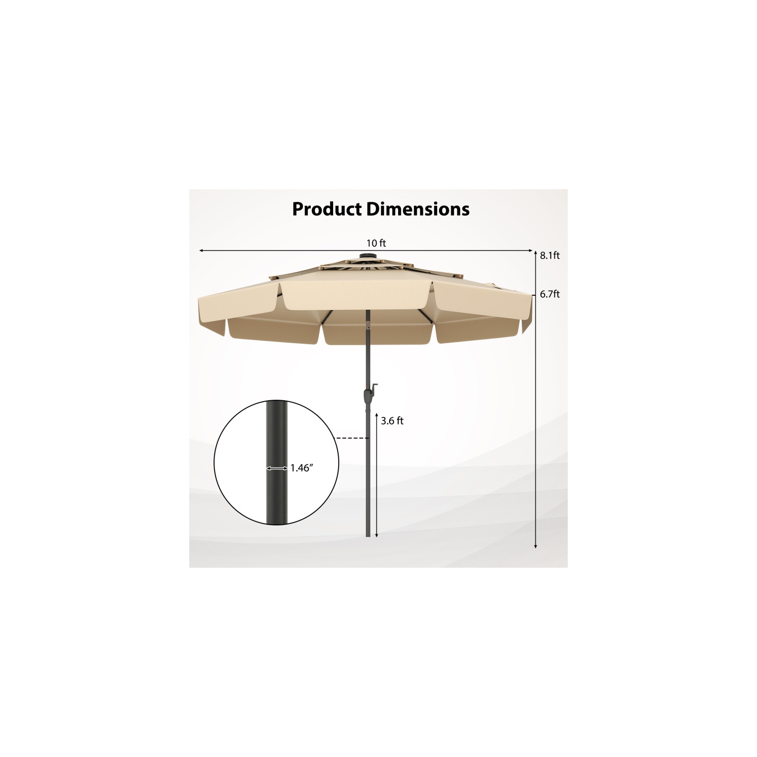 Patio Umbrella with Solar Power and 3-Tier Vent for Outdoor Shade