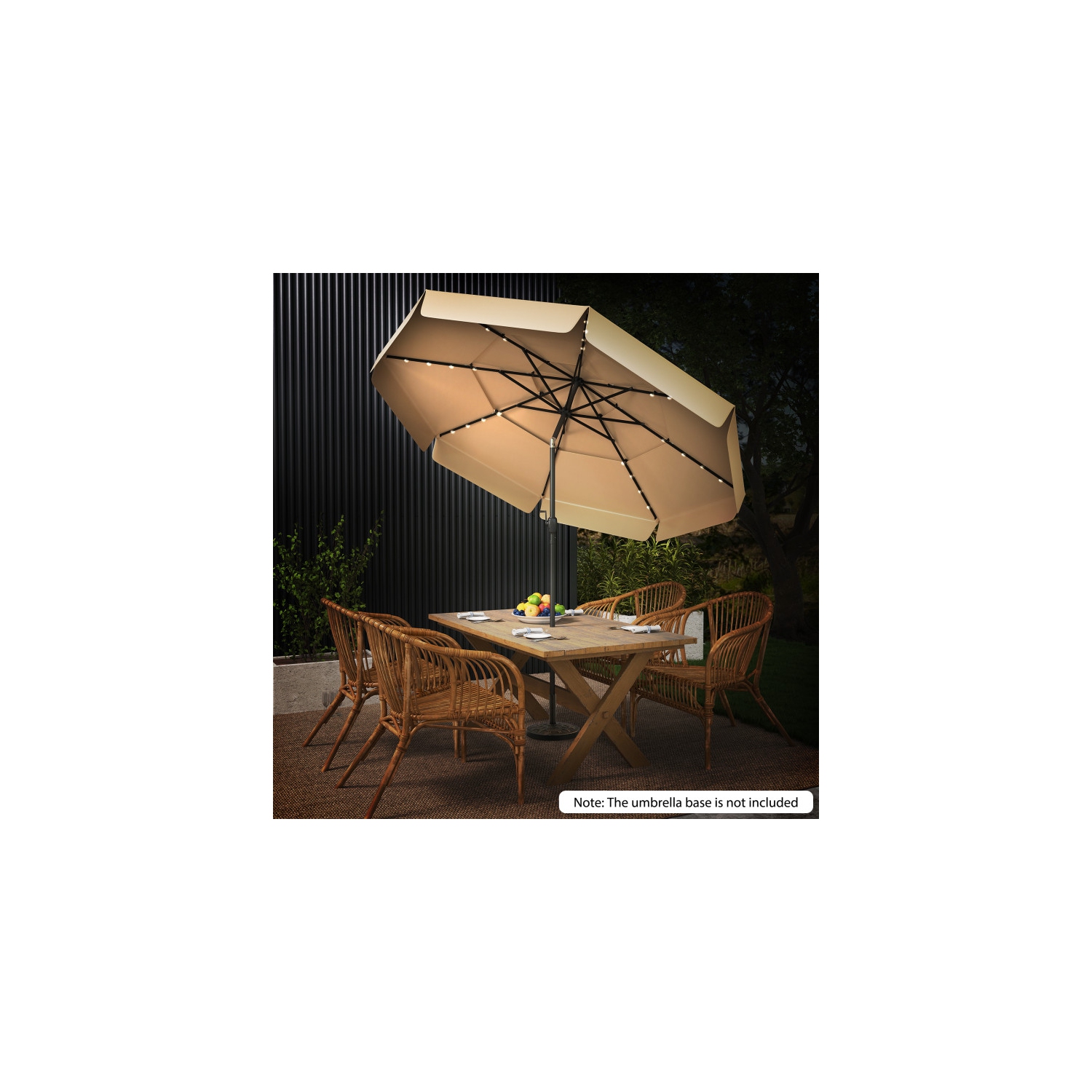 Patio Umbrella with Solar Power and 3-Tier Vent for Outdoor Shade
