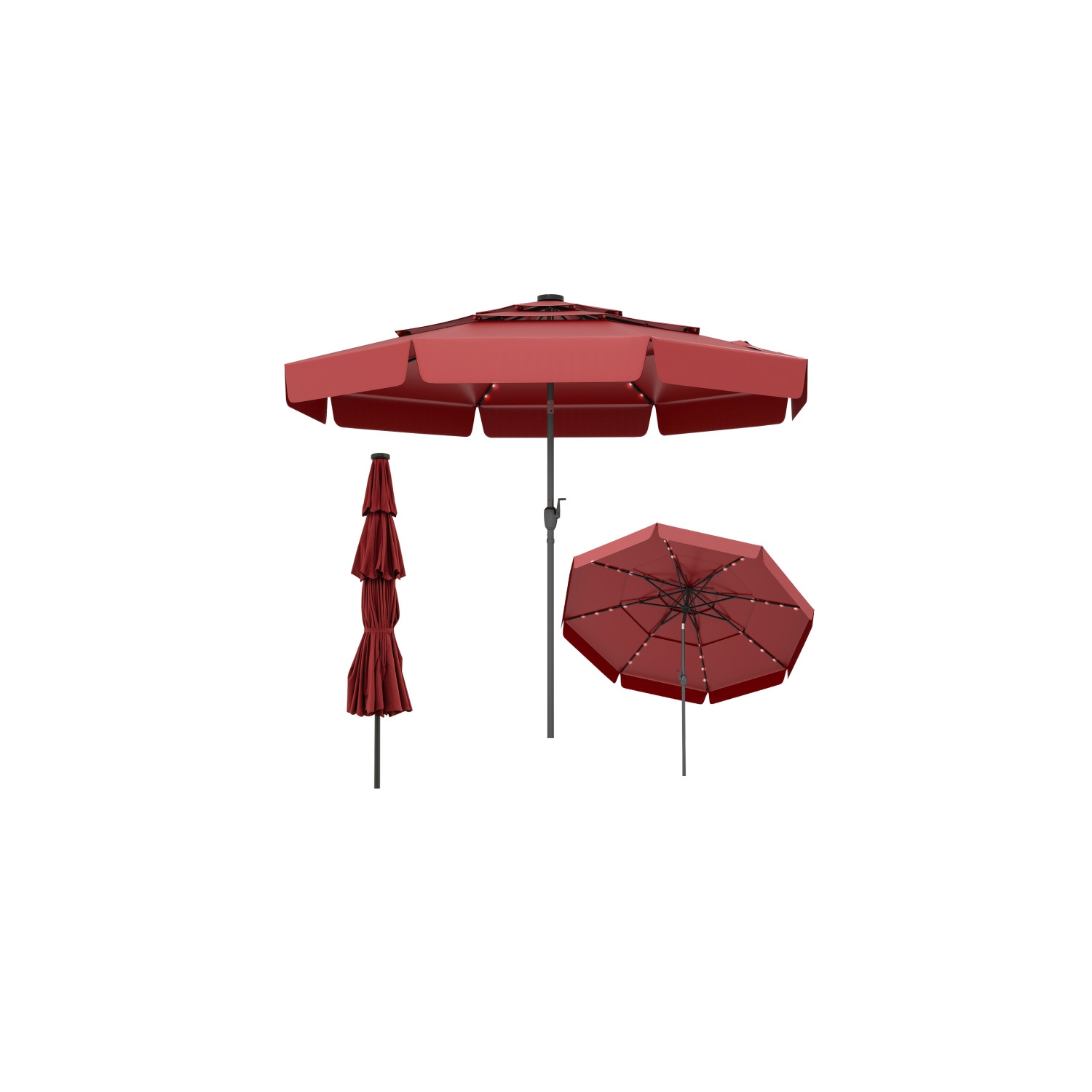 Patio Umbrella with Solar Power and 3-Tier Vent for Outdoor Shade