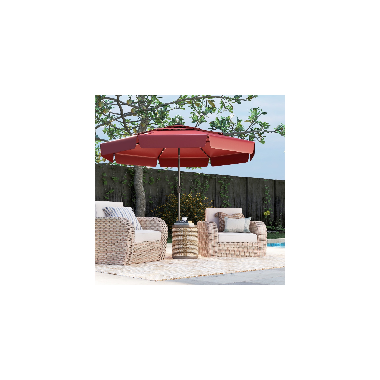 Patio Umbrella with Solar Power and 3-Tier Vent for Outdoor Shade