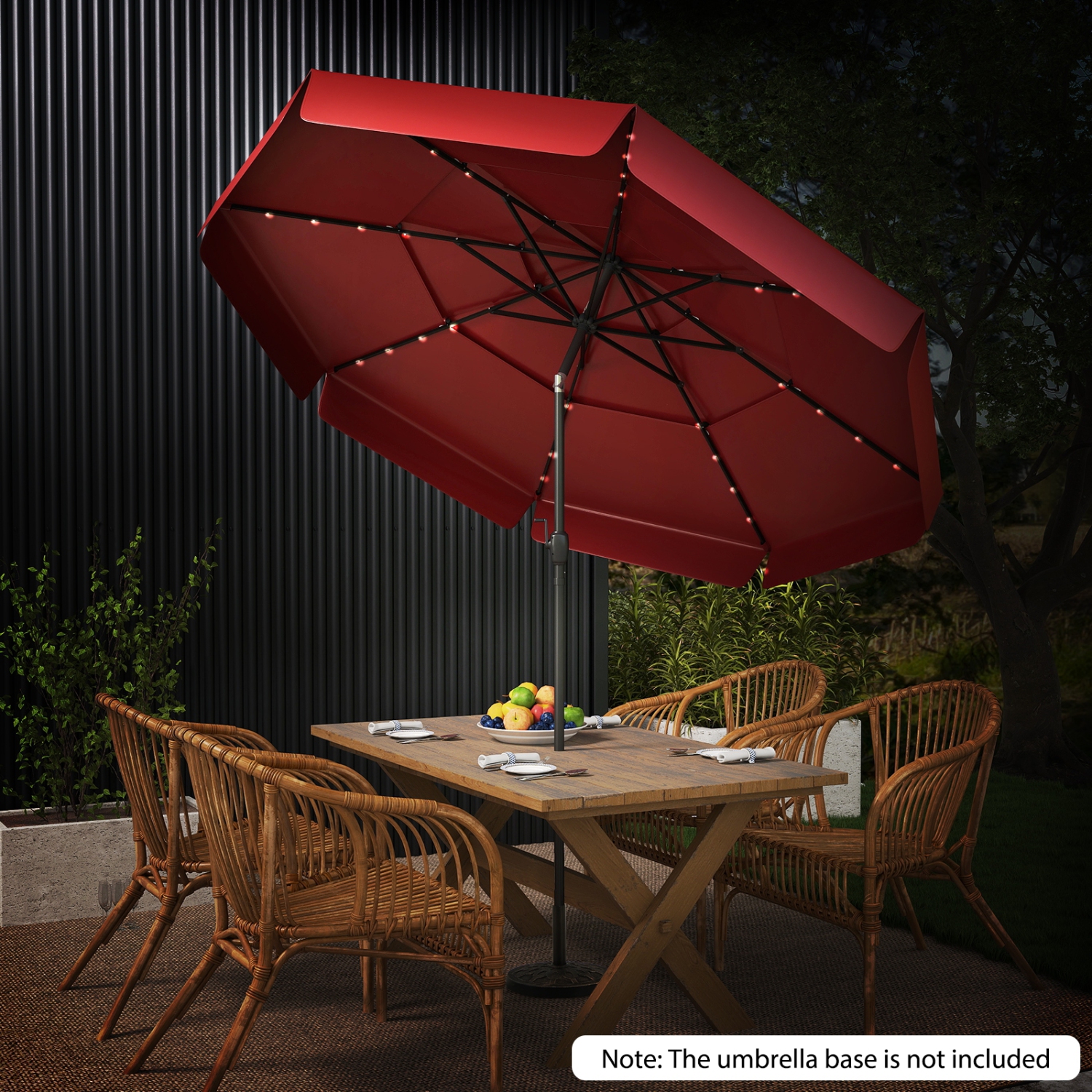 Patio Umbrella with Solar Power and 3-Tier Vent for Outdoor Shade