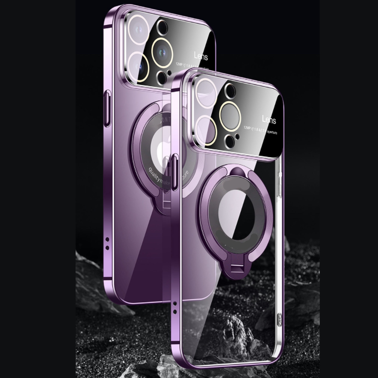 Tasnim 360° Rotatable Ring for iPhone 15 Pro Max Case, MagSafe Compatible Magnetic Stand, Drop Protection, Yellowing Resistant - purple