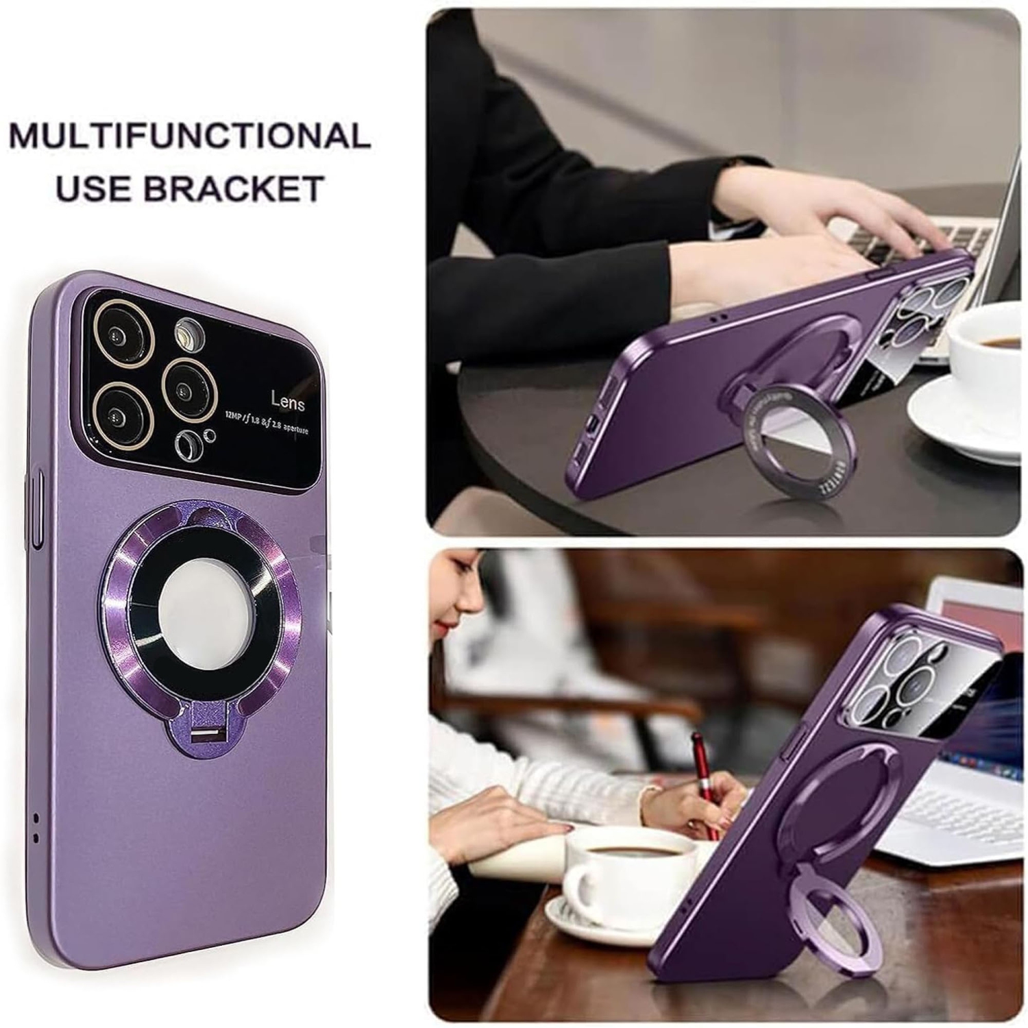 Anneau rotatif à 360° Tasnim pour iPhone 15 Pro, support magnétique compatible MagSafe, protection contre les chutes, résistant au jaunissement -