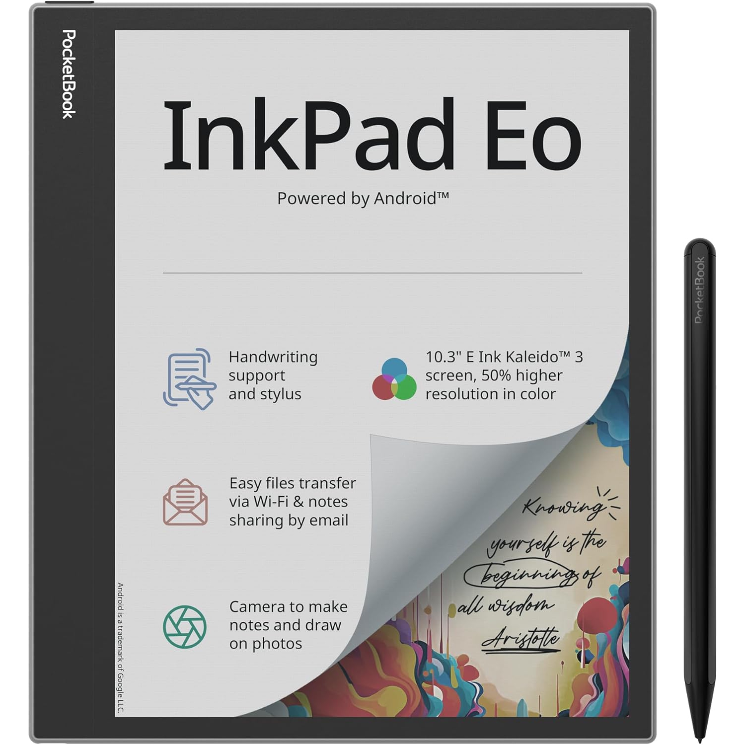 PocketBook InkPad Eo | 10.3" color E Ink Kaleido 3 screen | Handwriting & stylus | Android 11 | Camera for notes on photos | Bluetooth & built-in