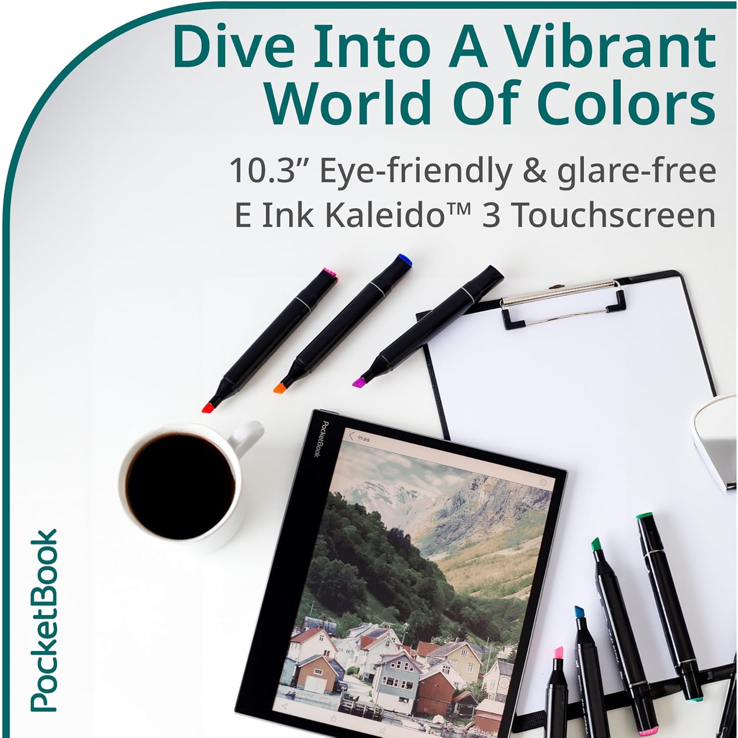 PocketBook InkPad Eo | 10.3" color E Ink Kaleido 3 screen | Handwriting & stylus | Android 11 | Camera for notes on photos | Bluetooth & built-in