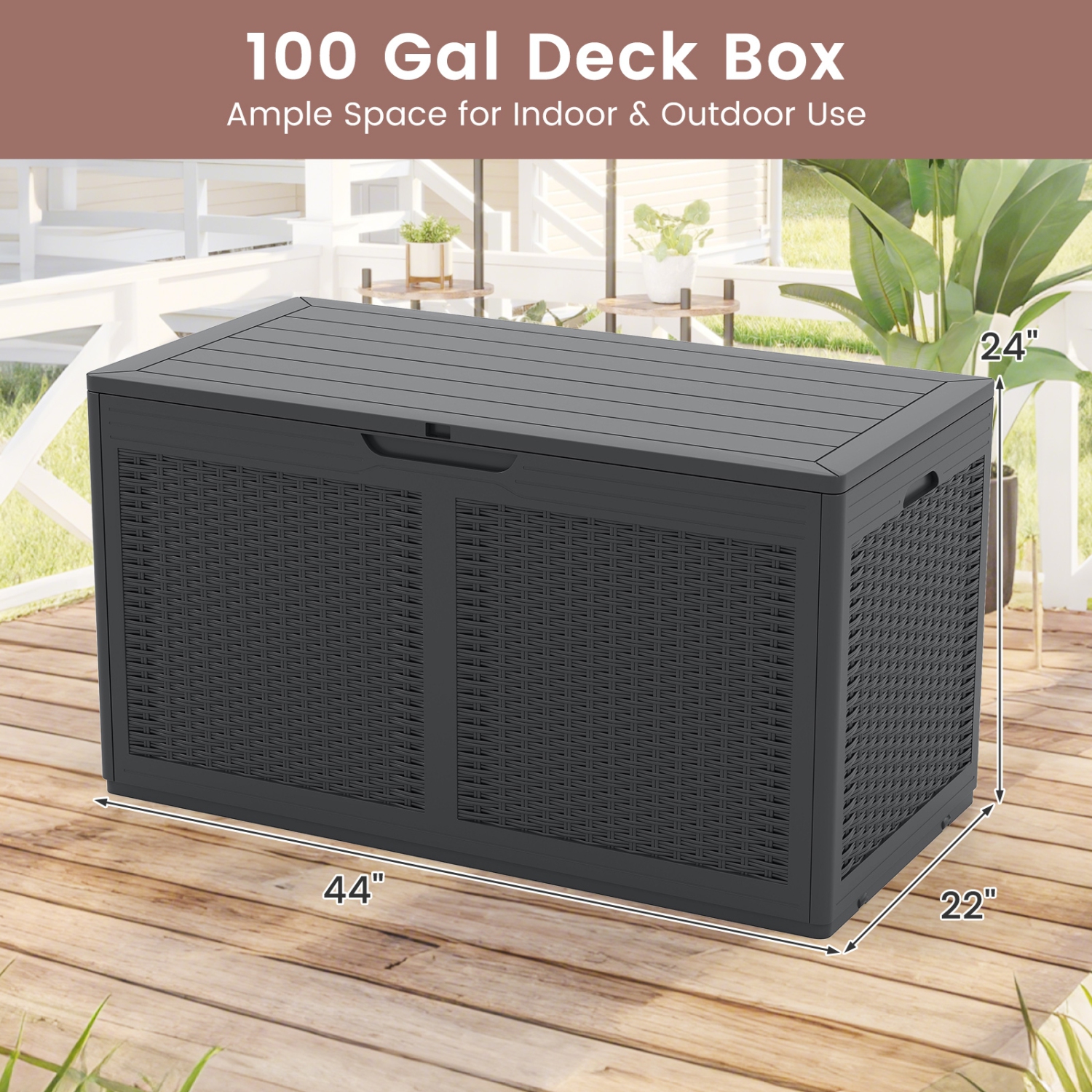 100 Gallon Outdoor Resin Deck Box with Waterproof Storage and Bench Seat