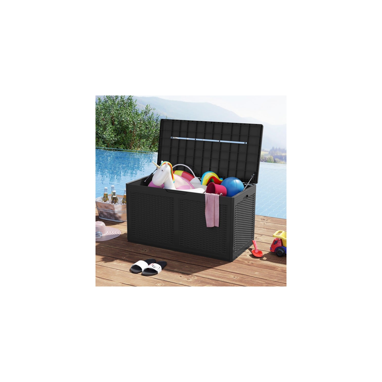 100 Gallon Outdoor Resin Deck Box with Waterproof Storage and Bench Seat