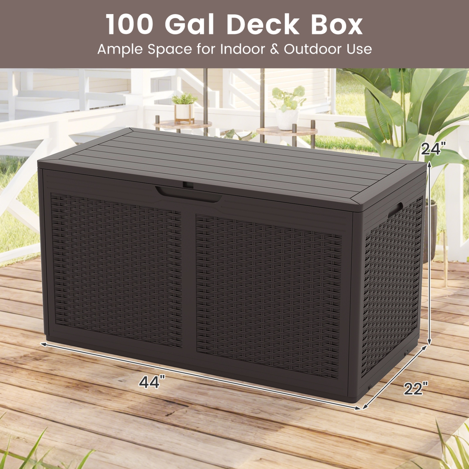 100 Gallon Outdoor Resin Deck Box with Waterproof Storage and Bench Seat
