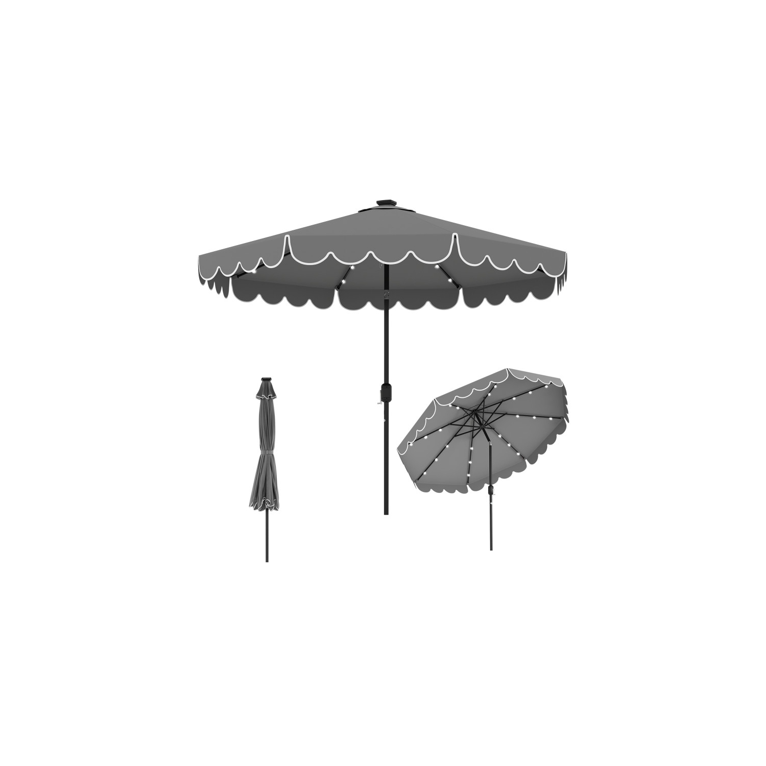 Solar-Powered Patio Umbrella with 24 LED Lights for Outdoor Use