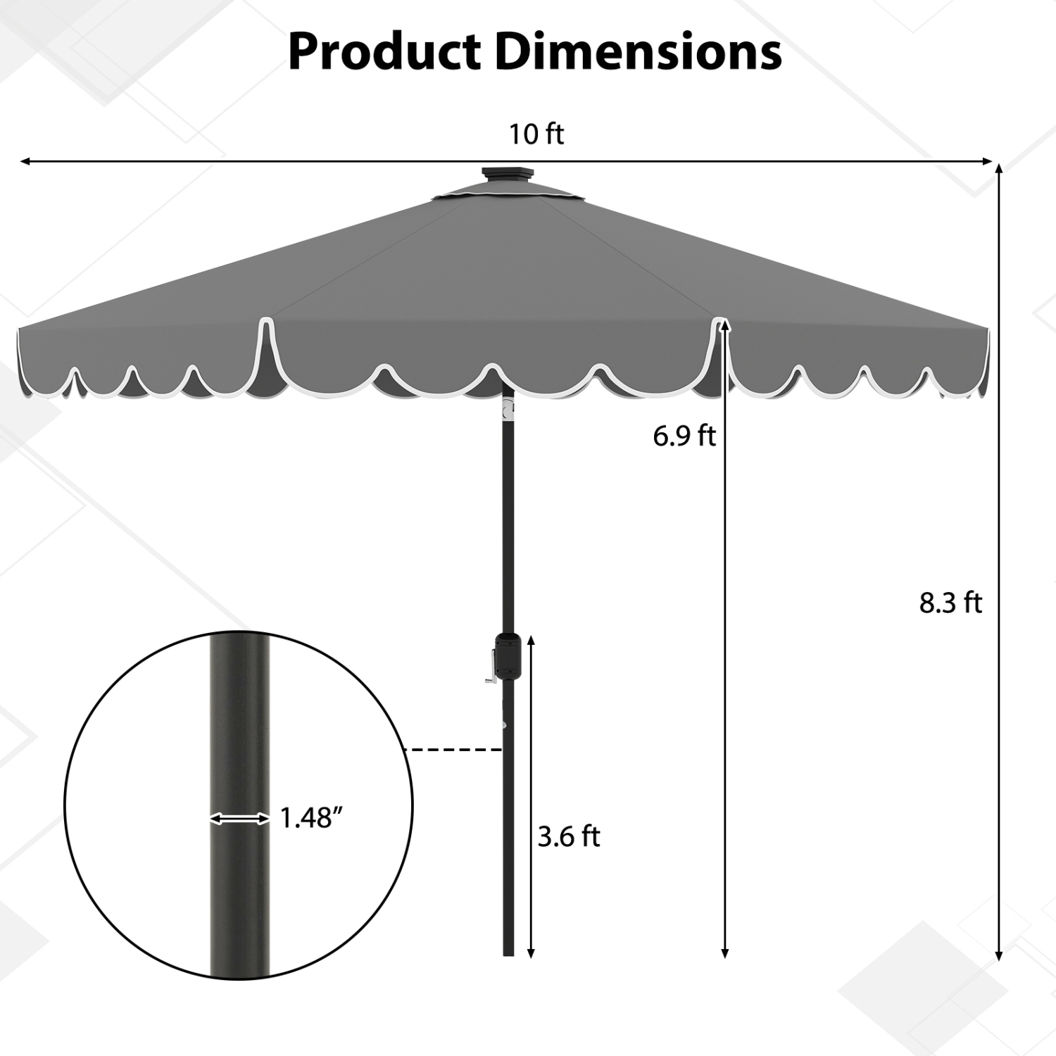 Solar-Powered Patio Umbrella with 24 LED Lights for Outdoor Use