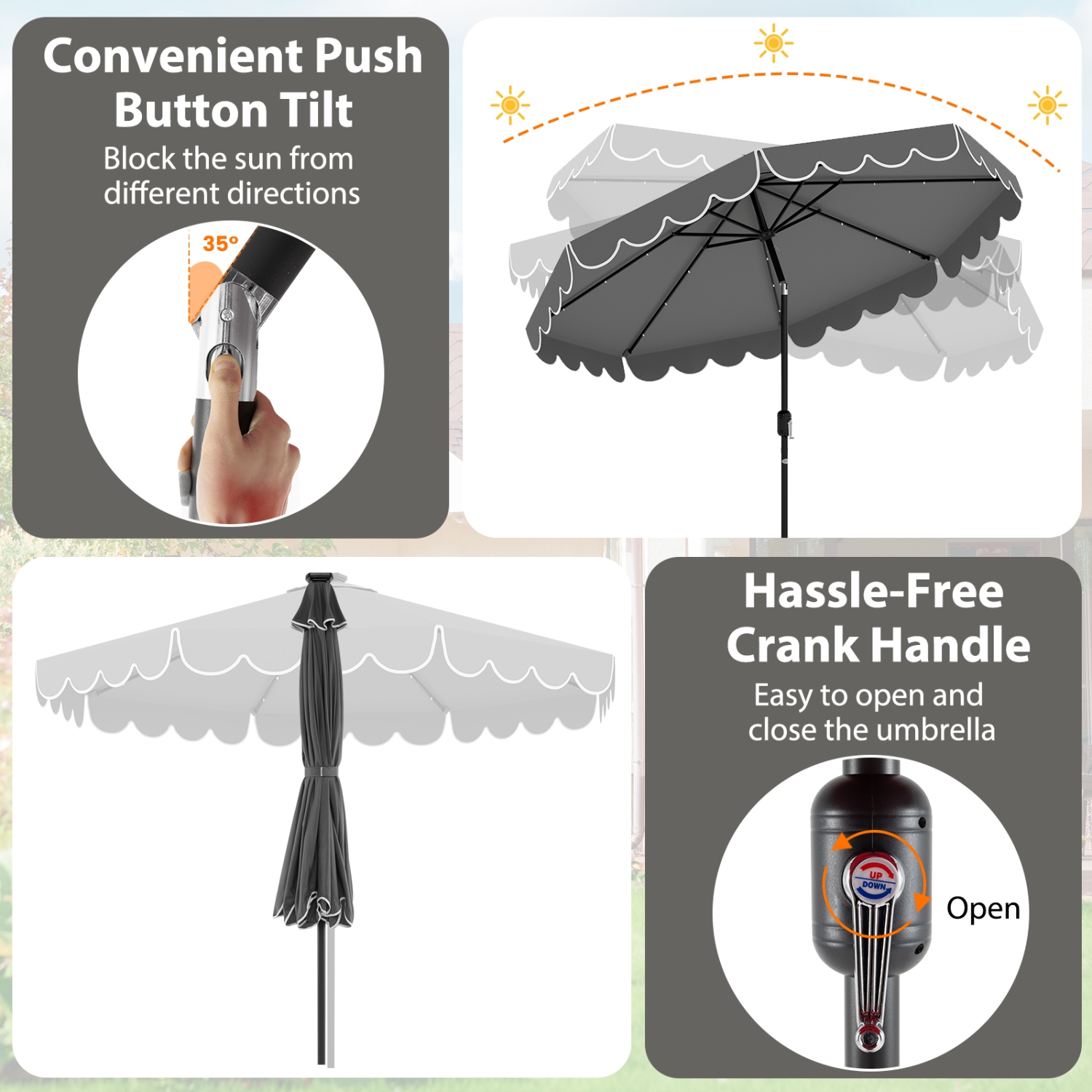 Solar-Powered Patio Umbrella with 24 LED Lights for Outdoor Use