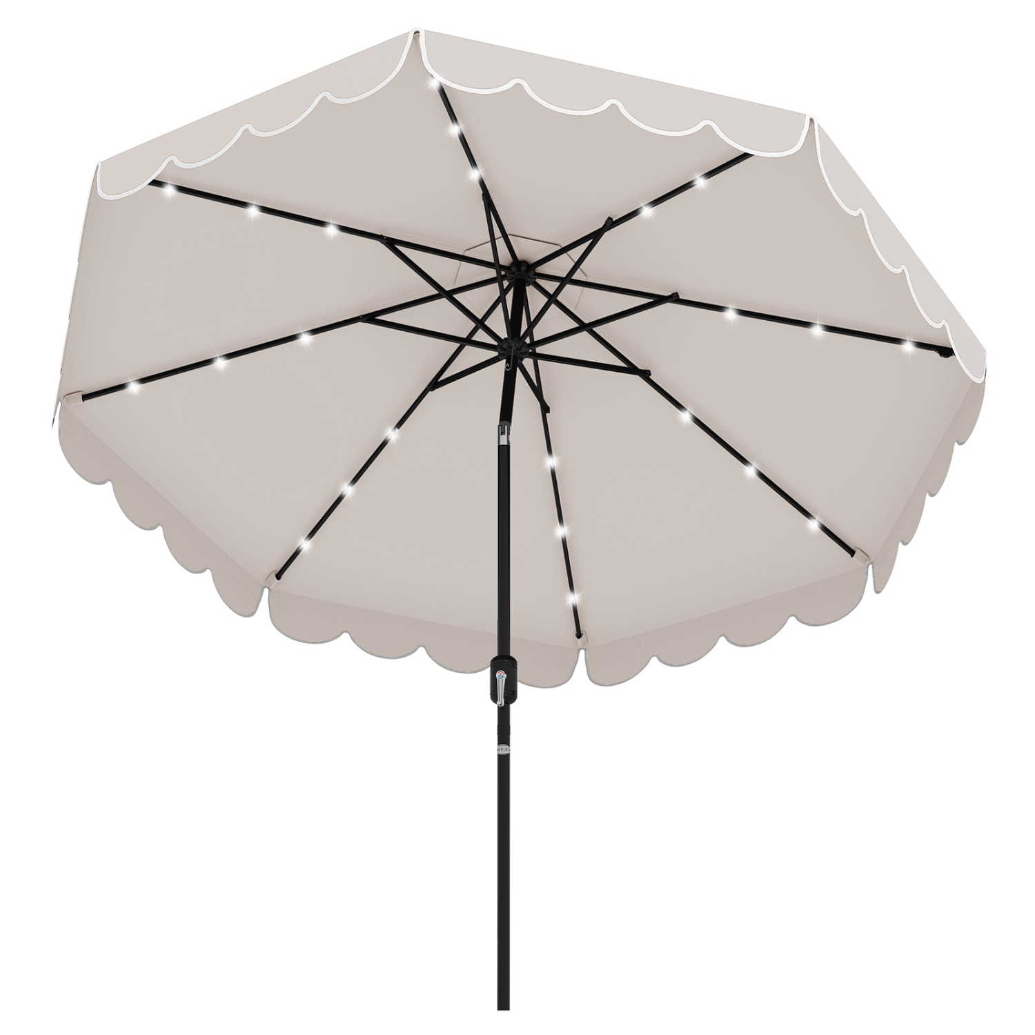 Outdoor Solar Umbrella with LED Lights, Vented Top, and Decorative Edge