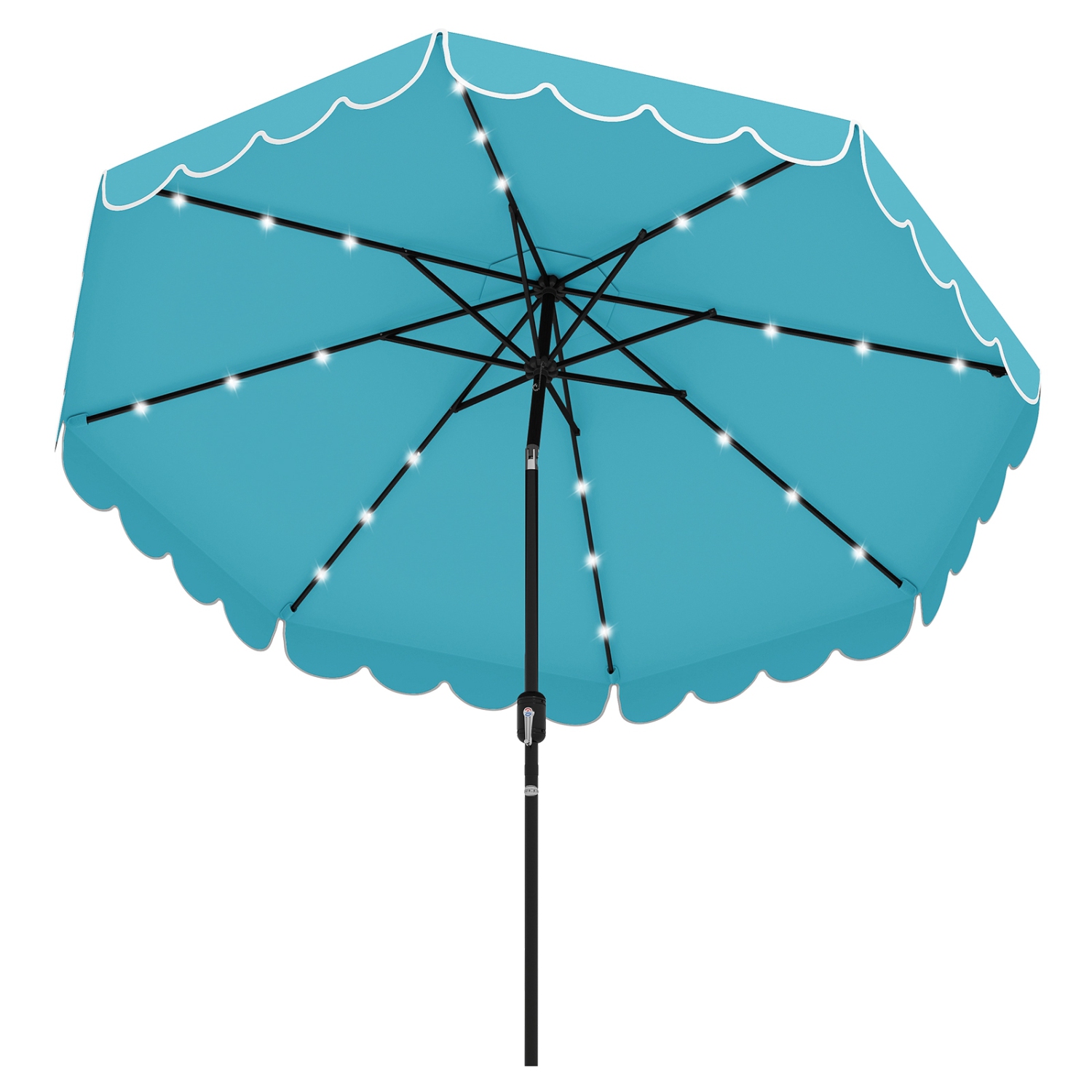 Outdoor Solar Umbrella with LED Lights, Vented Top, and Decorative Edge