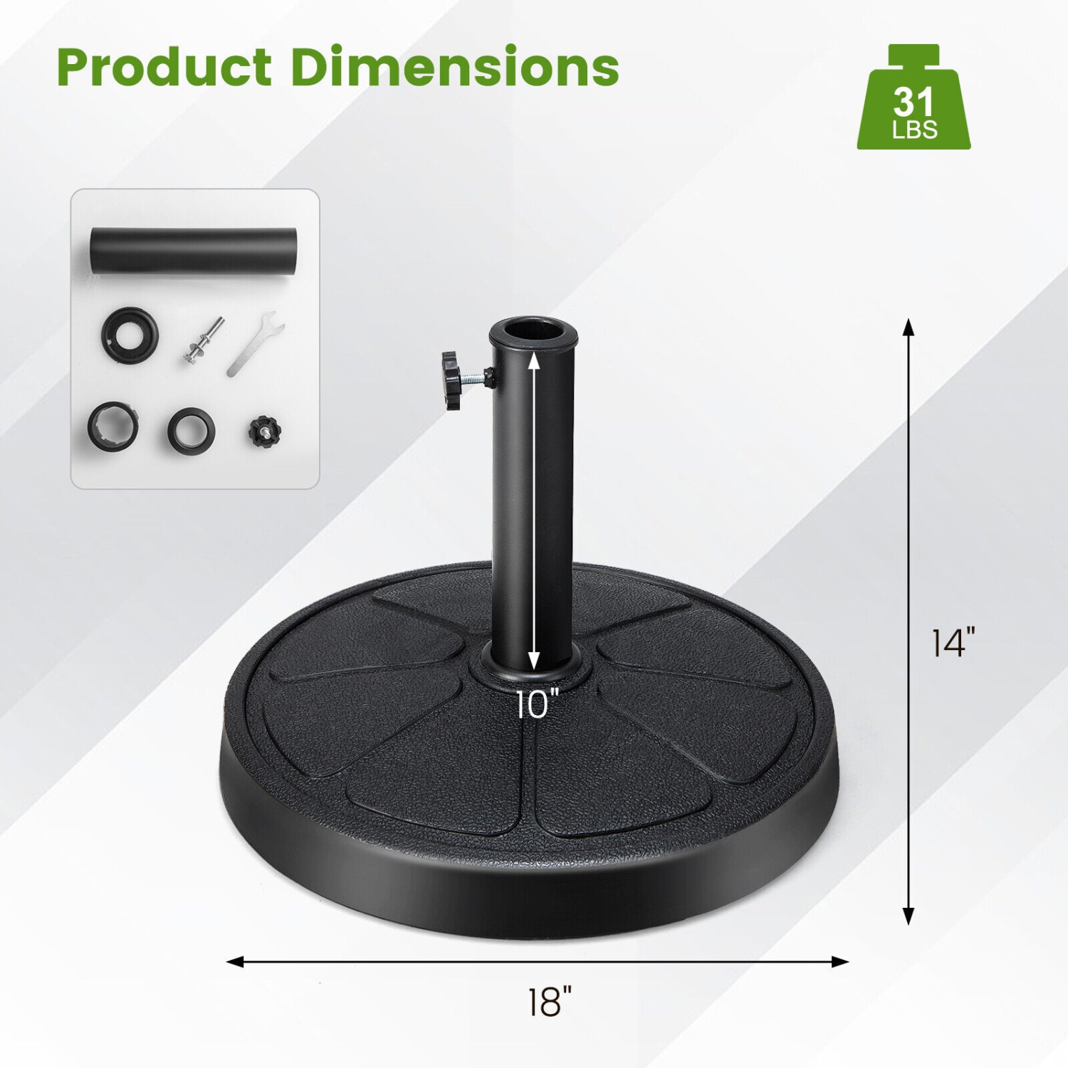 Round Outdoor Umbrella Base for Patio and Garden Umbrellas