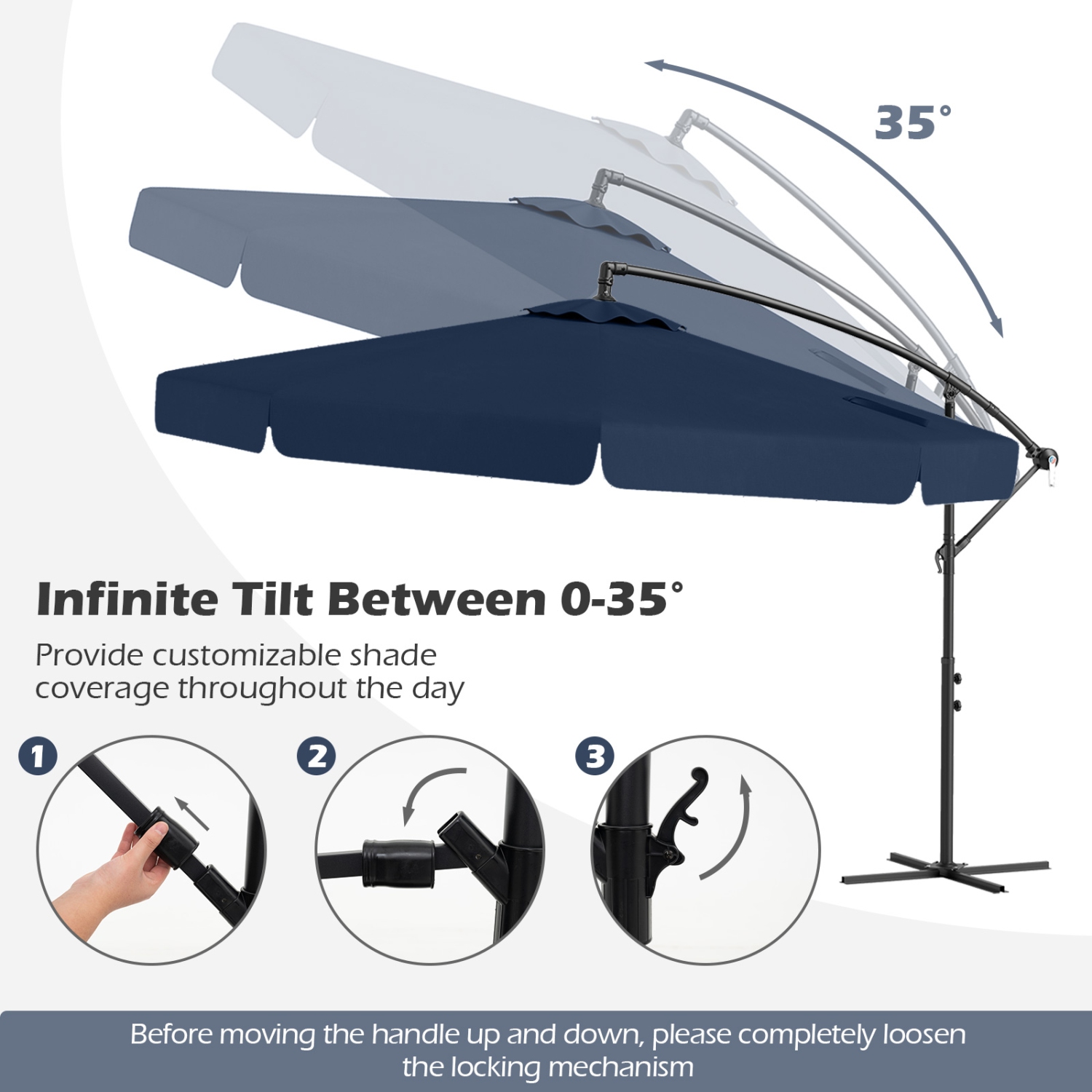 Outdoor Cantilever Umbrella with Adjustable Tilt and Ruffled Edge Design