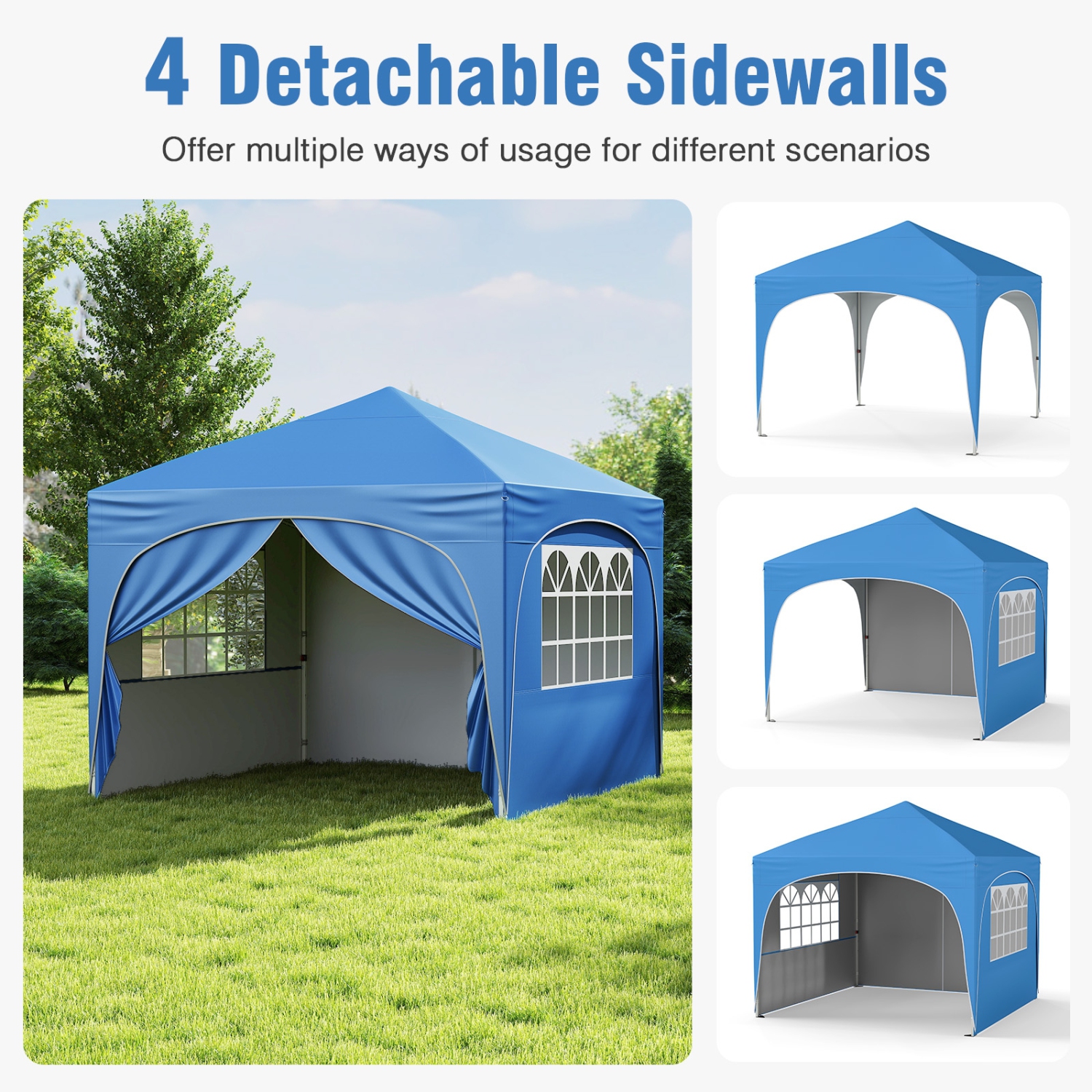 Folding Canopy Tent with 1 Detachable Sidewall and Carry Bag with Wheels