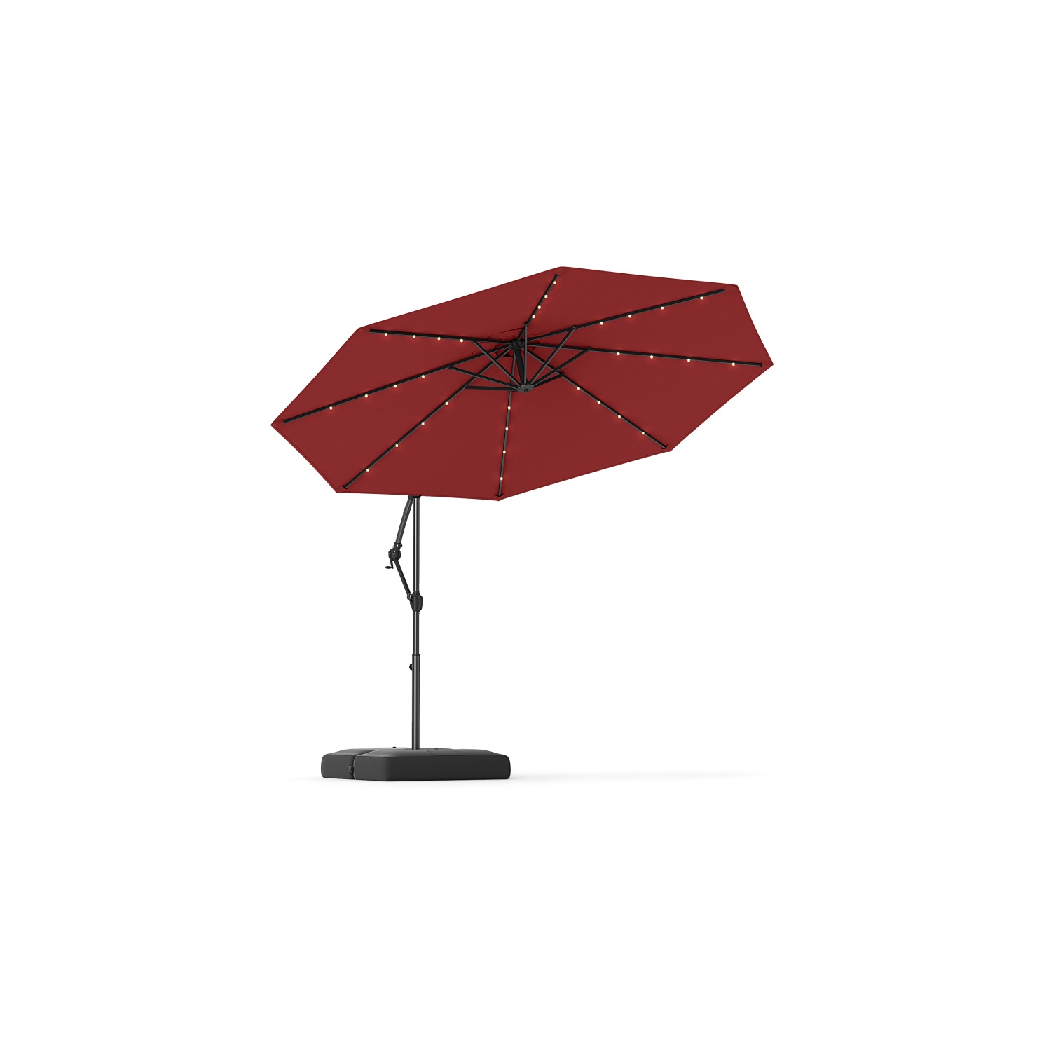 Solar Cantilever Hanging Umbrella with Base and 32 LED Lights