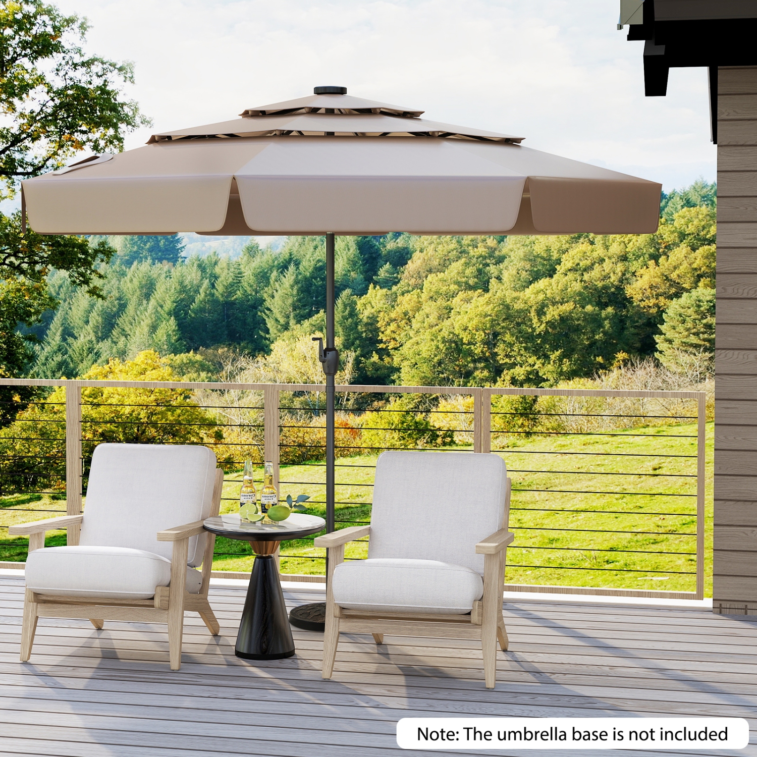 Patio Umbrella with Solar Power and 3-Tier Vent for Outdoor Shade