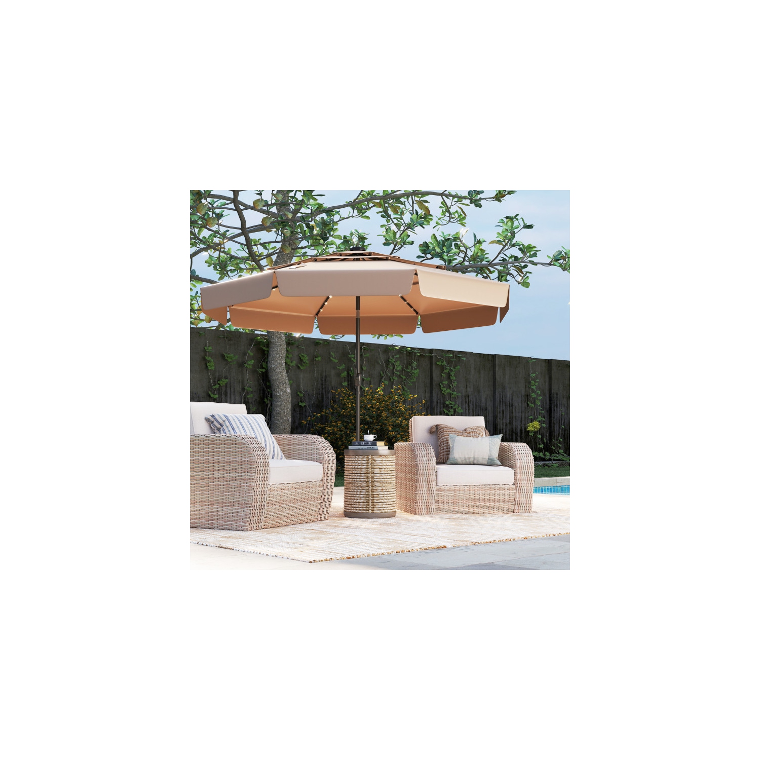 Patio Umbrella with Solar Power and 3-Tier Vent for Outdoor Shade