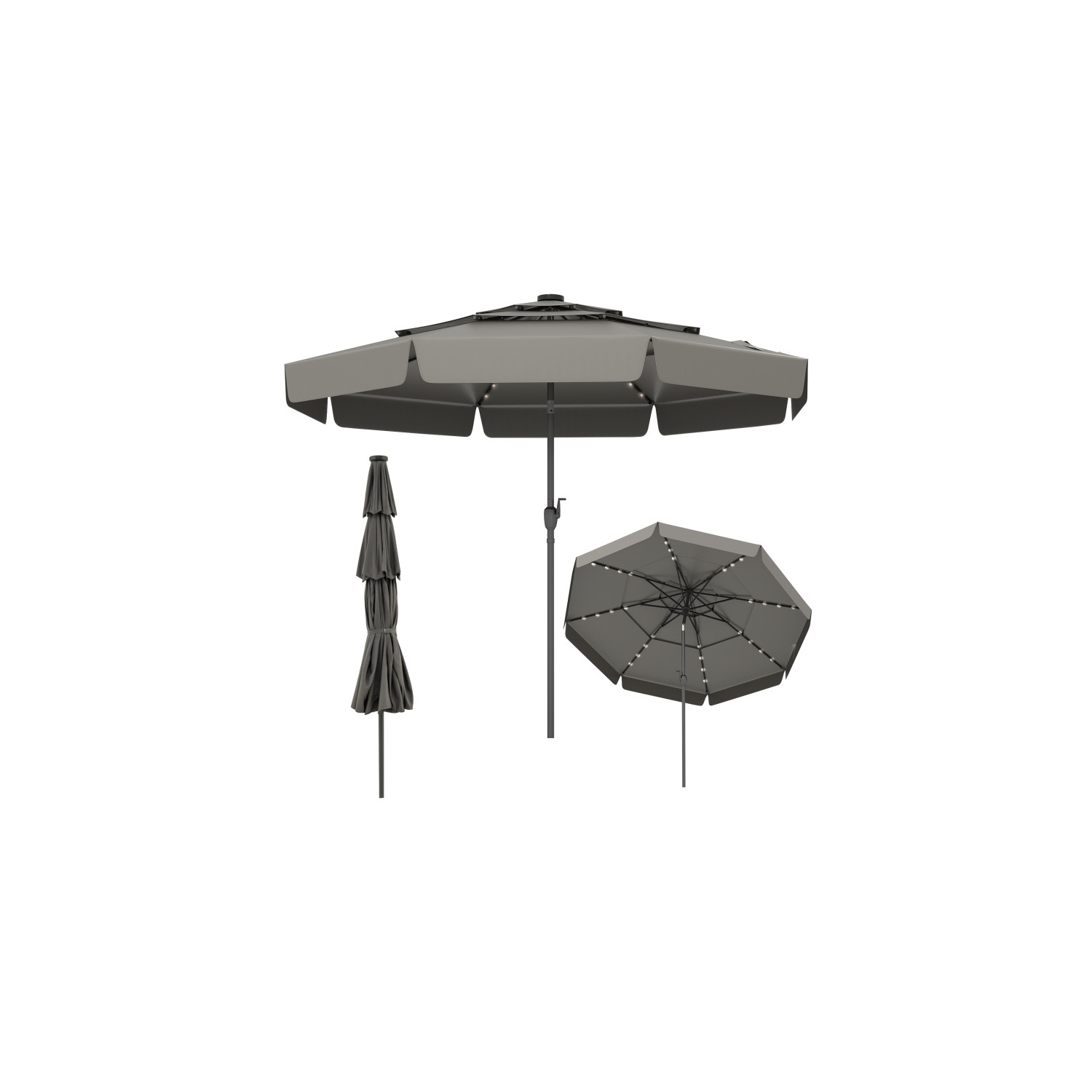 Patio Umbrella with Solar Power and 3-Tier Vent for Outdoor Shade