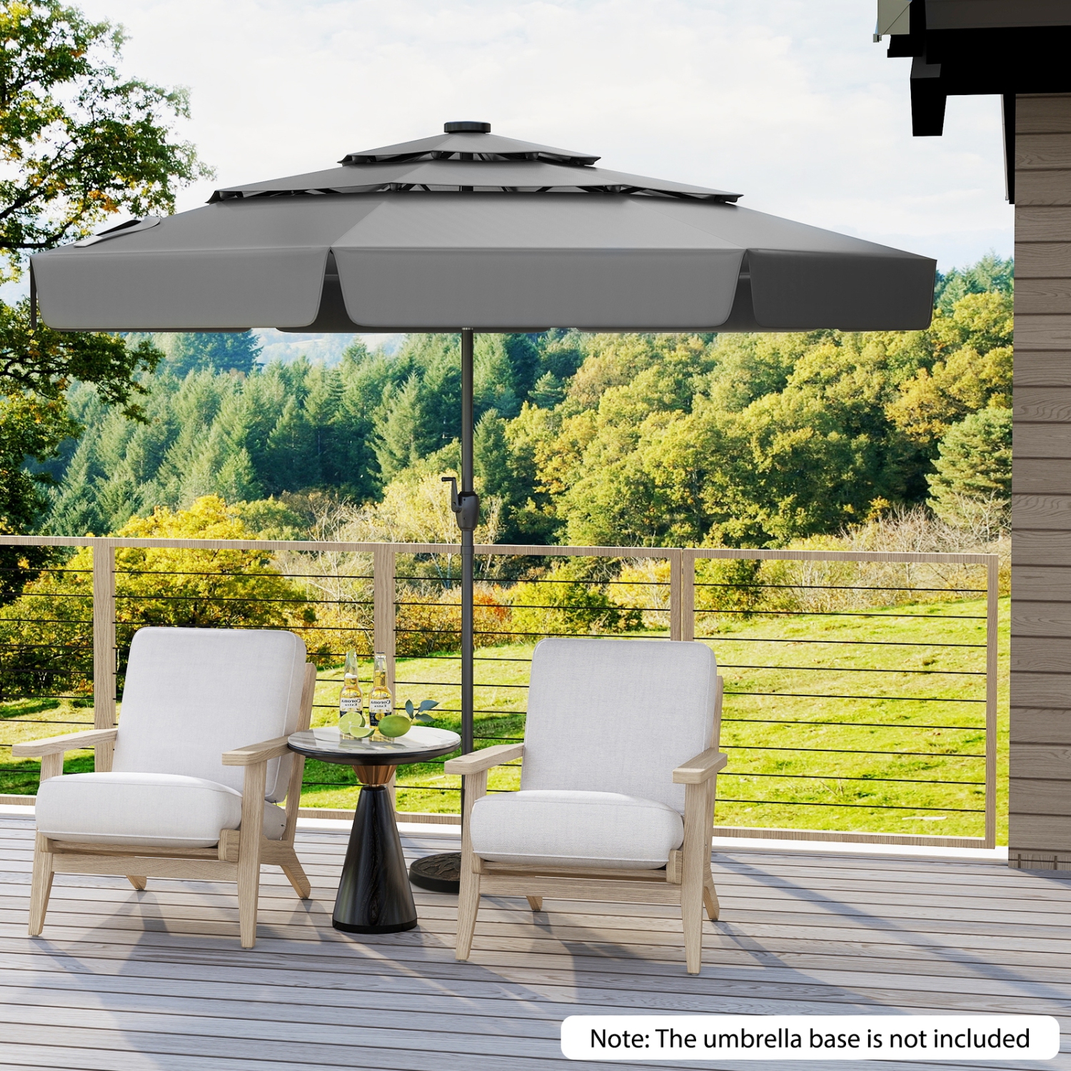 Patio Umbrella with Solar Power and 3-Tier Vent for Outdoor Shade