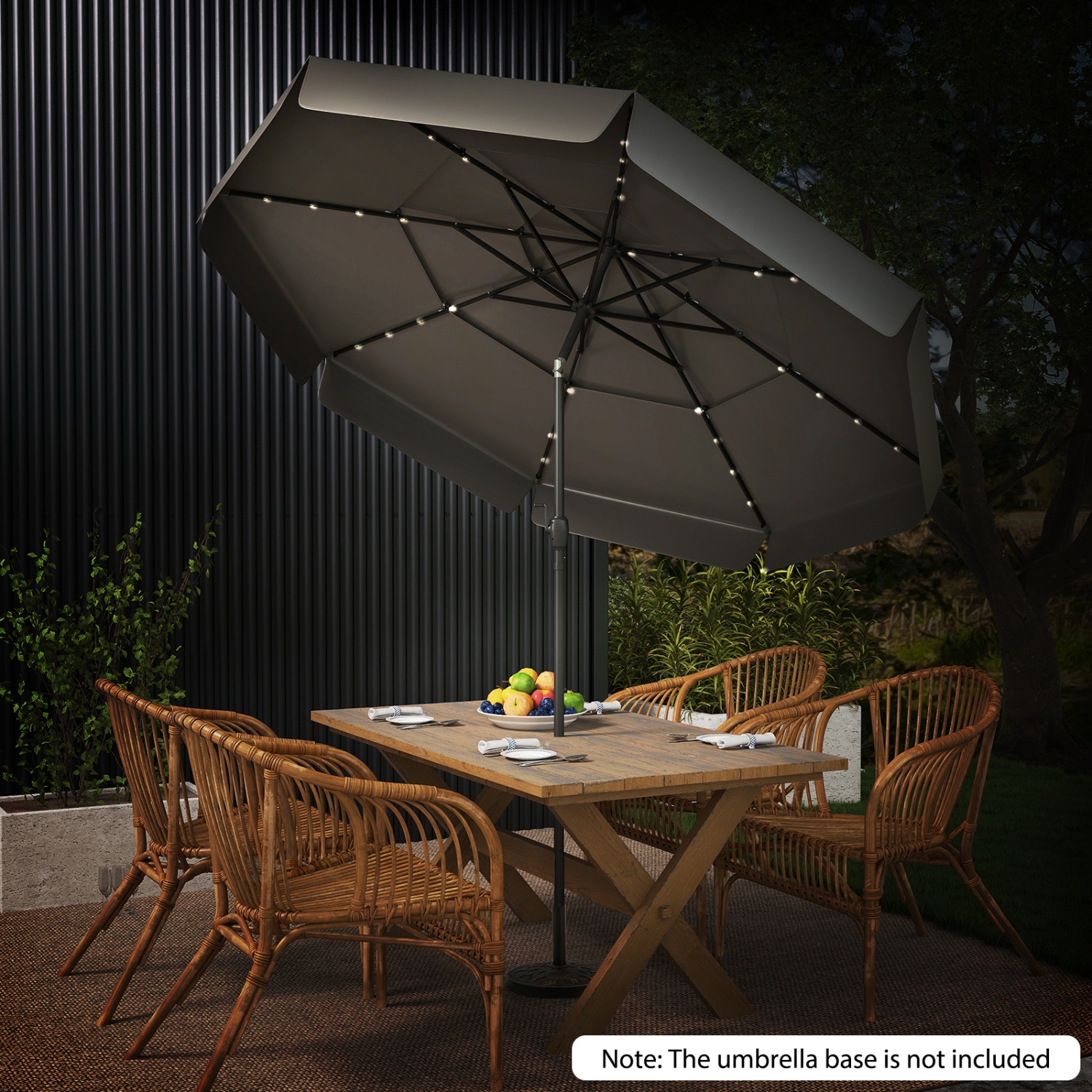 Patio Umbrella with Solar Power and 3-Tier Vent for Outdoor Shade