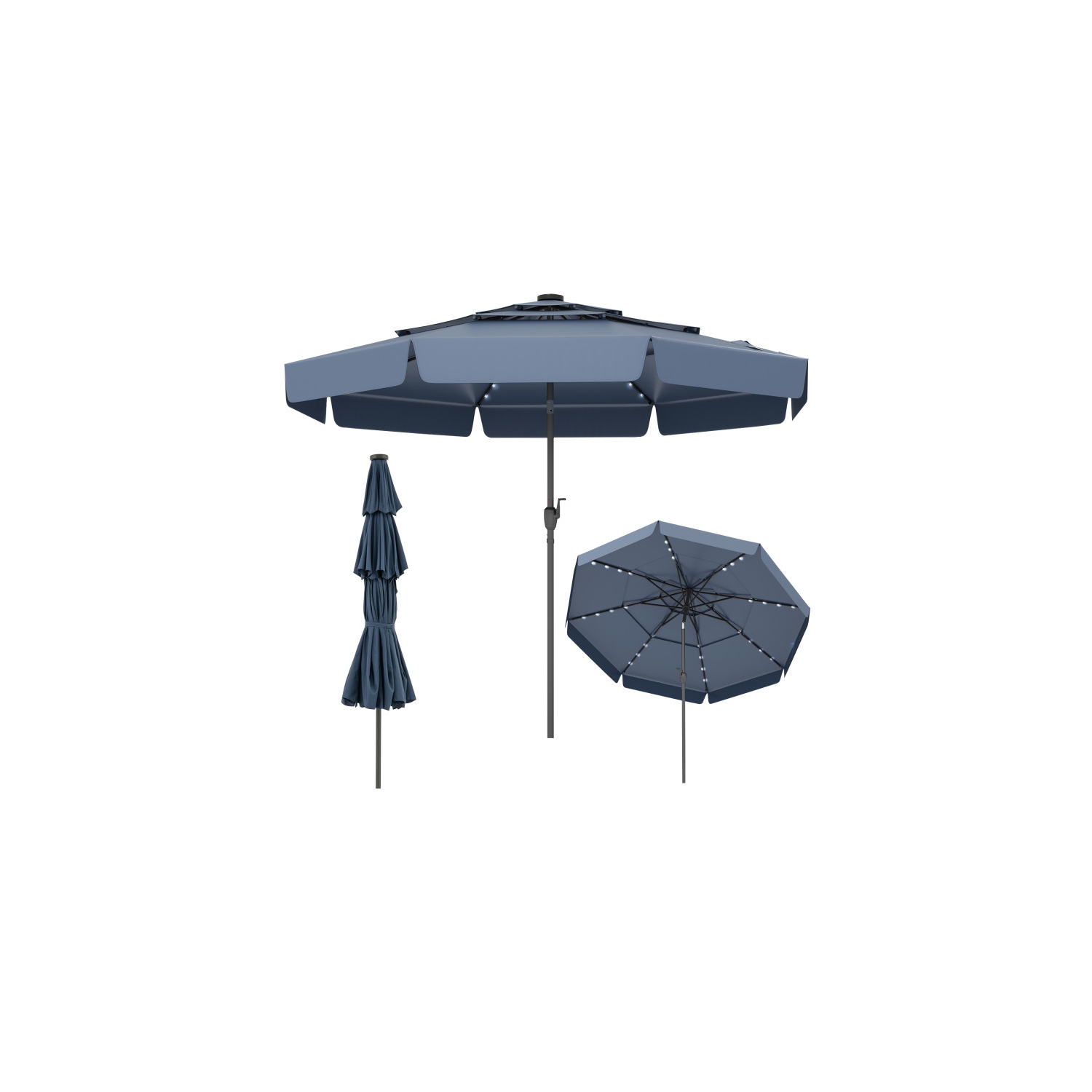 Patio Umbrella with Solar Power and 3-Tier Vent for Outdoor Shade
