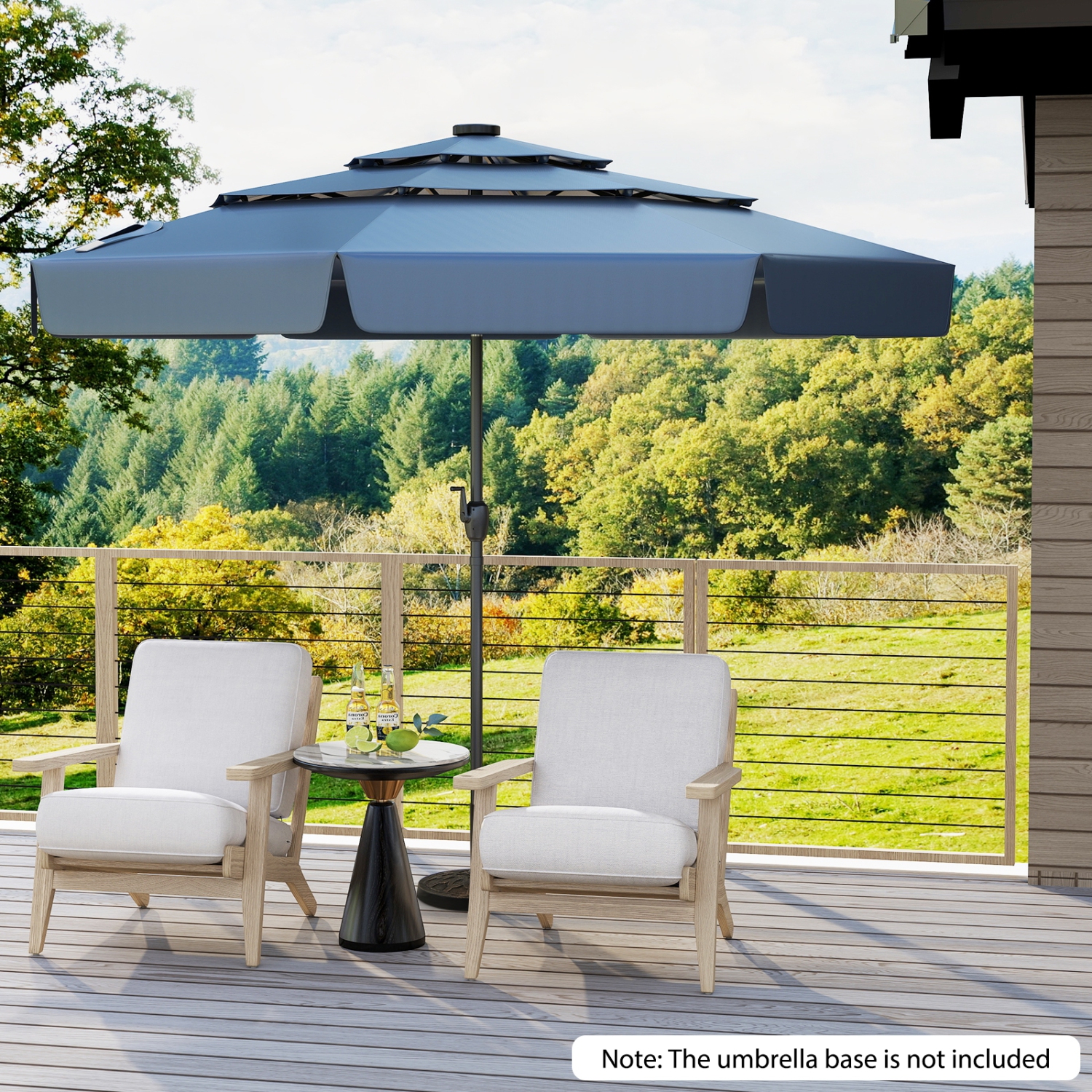 Patio Umbrella with Solar Power and 3-Tier Vent for Outdoor Shade
