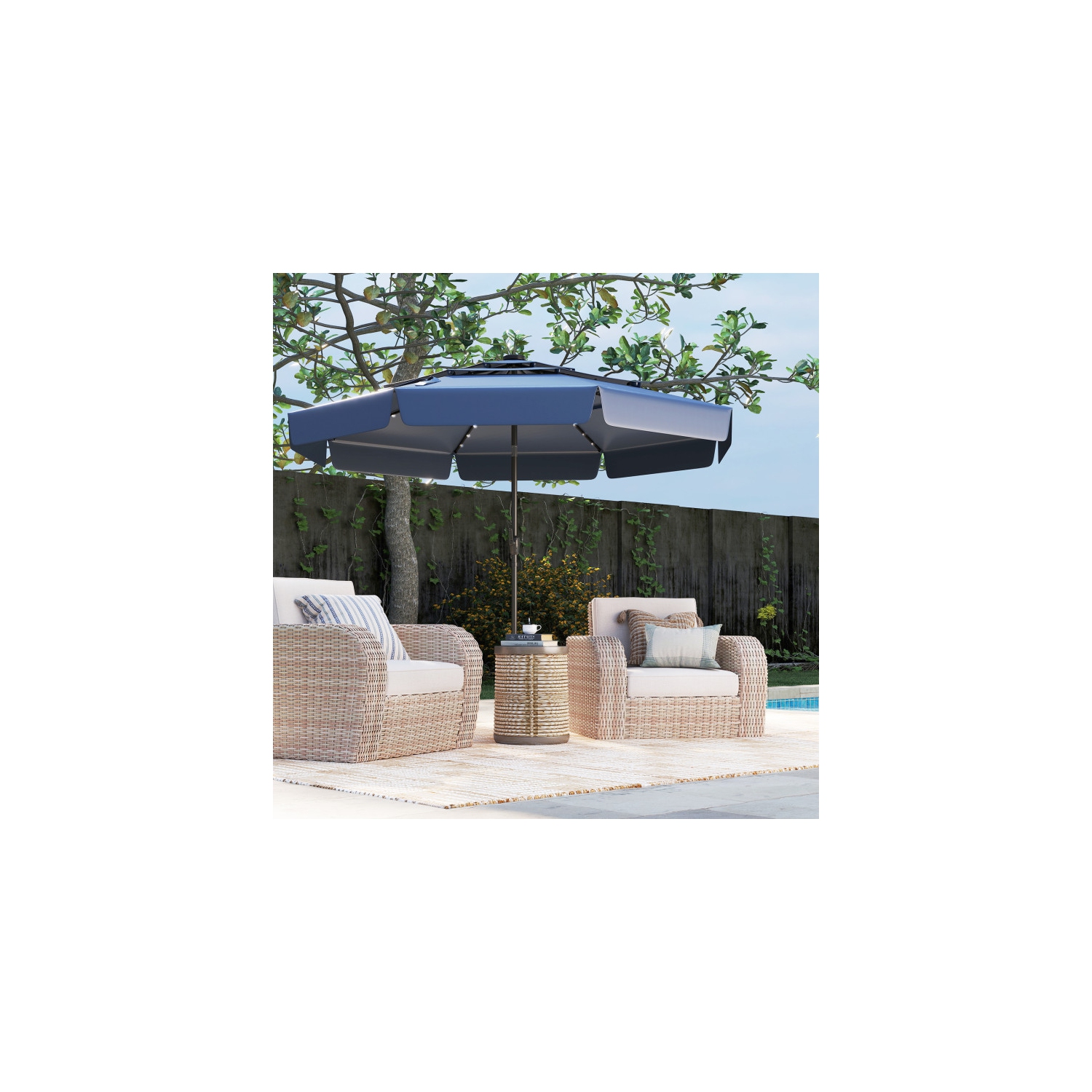 Patio Umbrella with Solar Power and 3-Tier Vent for Outdoor Shade