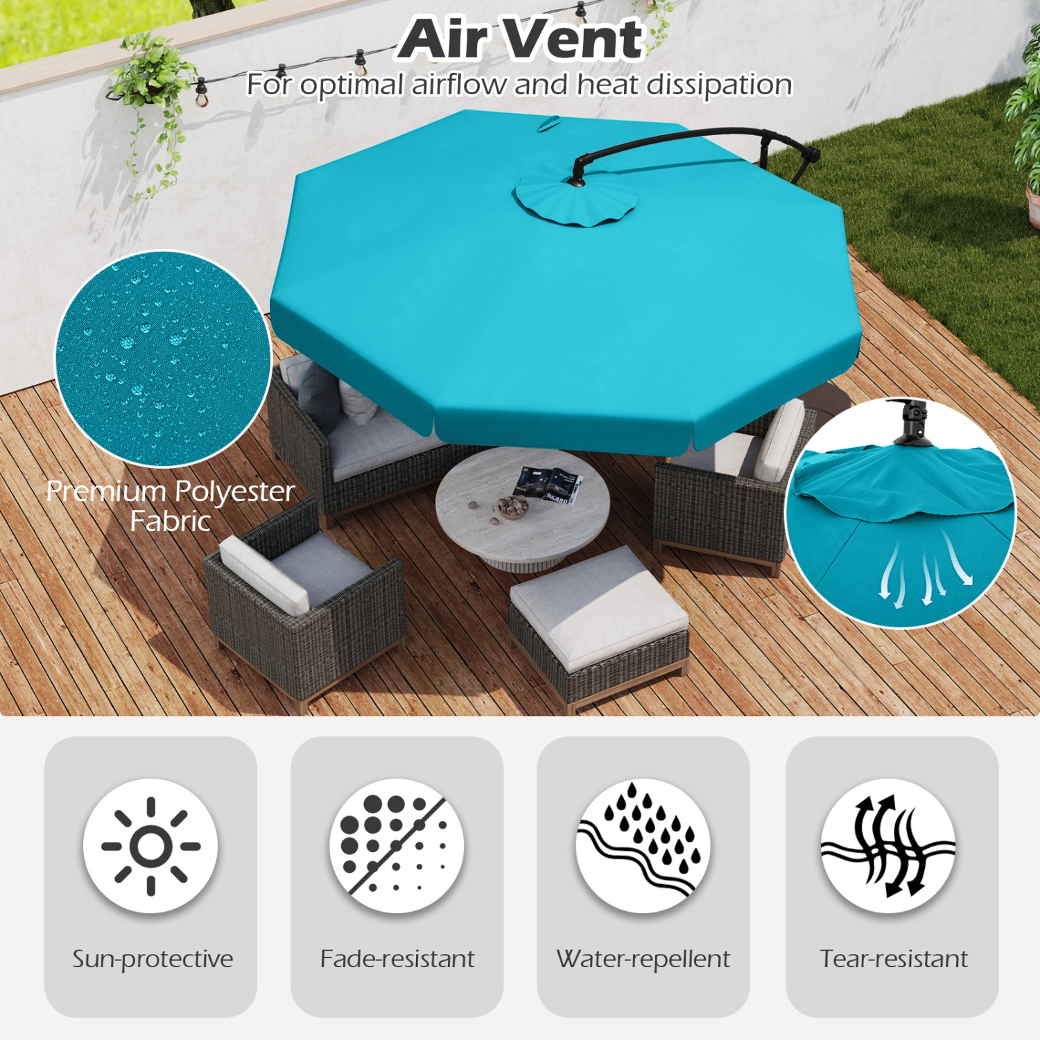 Outdoor Cantilever Umbrella with Adjustable Tilt and Ruffled Edge Design