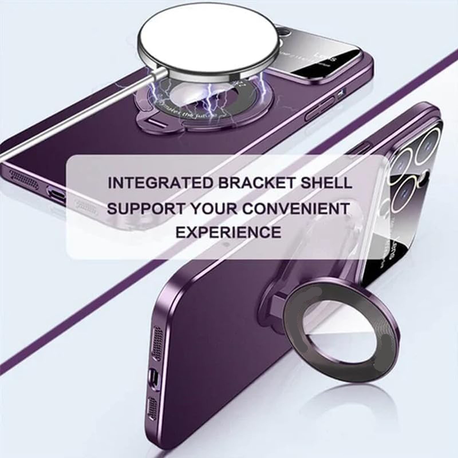 Anneau rotatif à 360° Tasnim pour iPhone 15 Plus, support magnétique compatible MagSafe, protection contre les chutes, résistance au jaunissement -