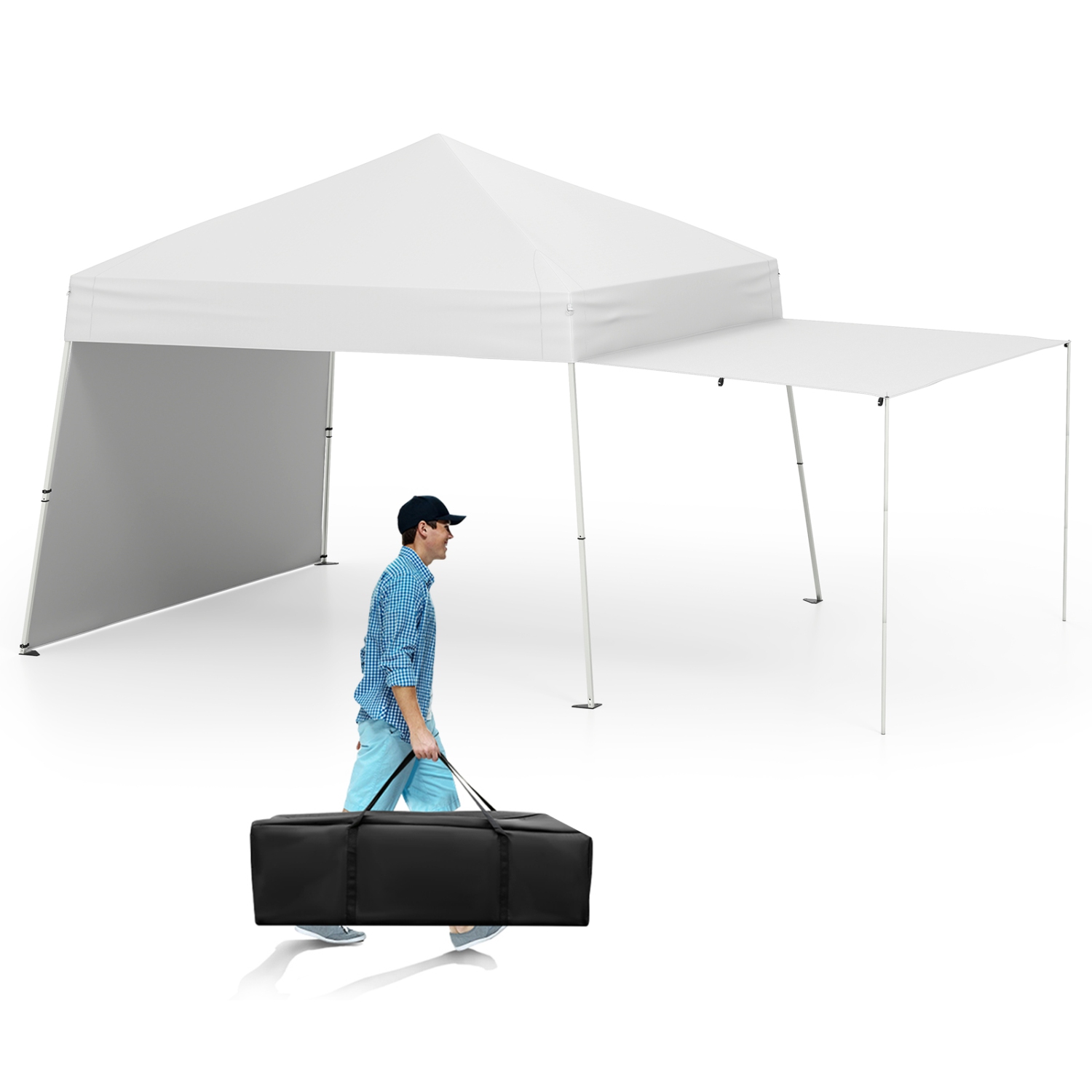 Heavy-Duty Pop-Up Canopy Tent with Sidewalls That Convert to Awning + Stakes