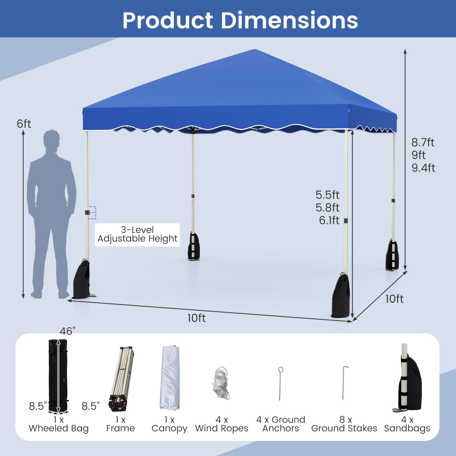 Easy Setup Folding Pop-Up Canopy Tent with Roller Bag