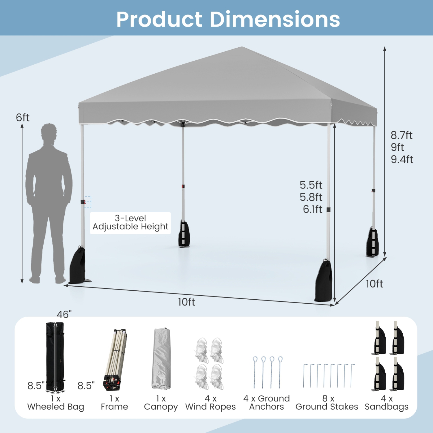 Easy Setup Folding Pop-Up Canopy Tent with Roller Bag