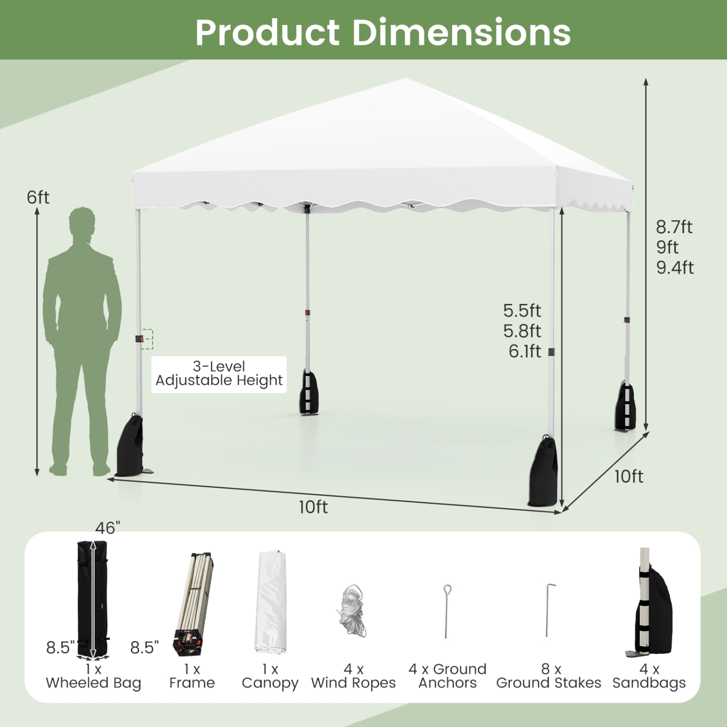 Easy Setup Folding Pop-Up Canopy Tent with Roller Bag