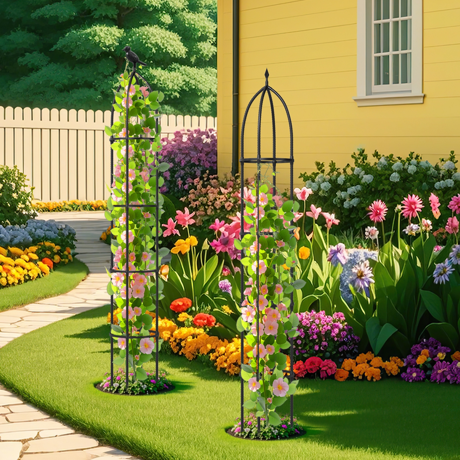 Metal Obelisk Trellis 2-Pack for Climbing Roses, Cucumbers & Flowering Vines