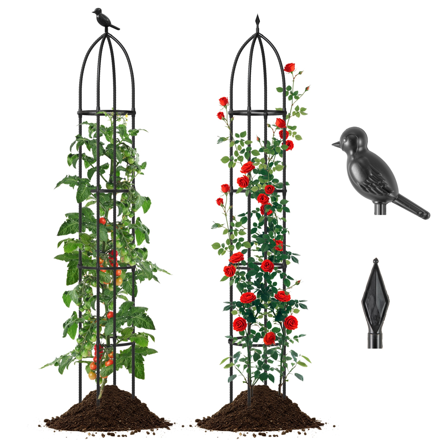 Metal Obelisk Trellis 2-Pack for Climbing Roses, Cucumbers & Flowering Vines