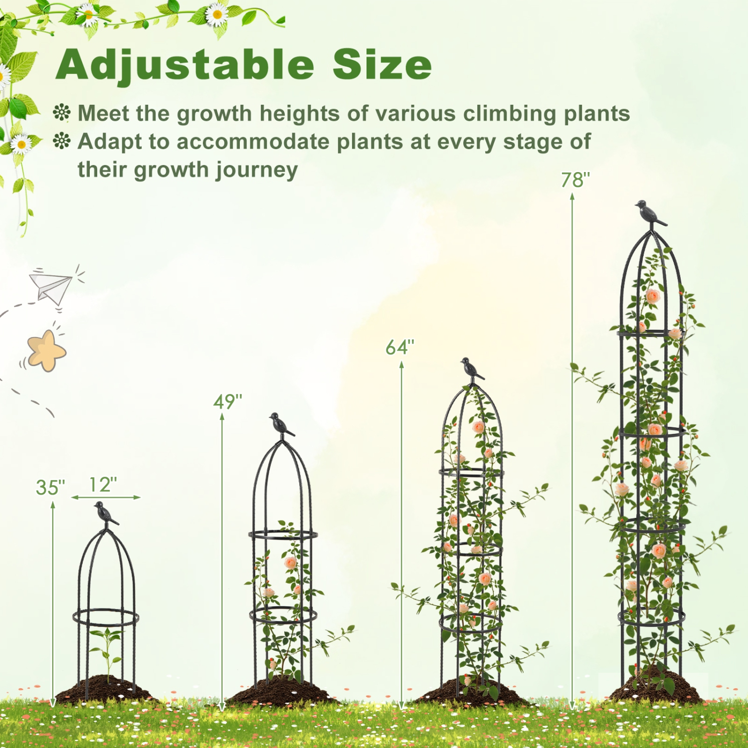 Metal Obelisk Trellis 2-Pack for Climbing Roses, Cucumbers & Flowering Vines